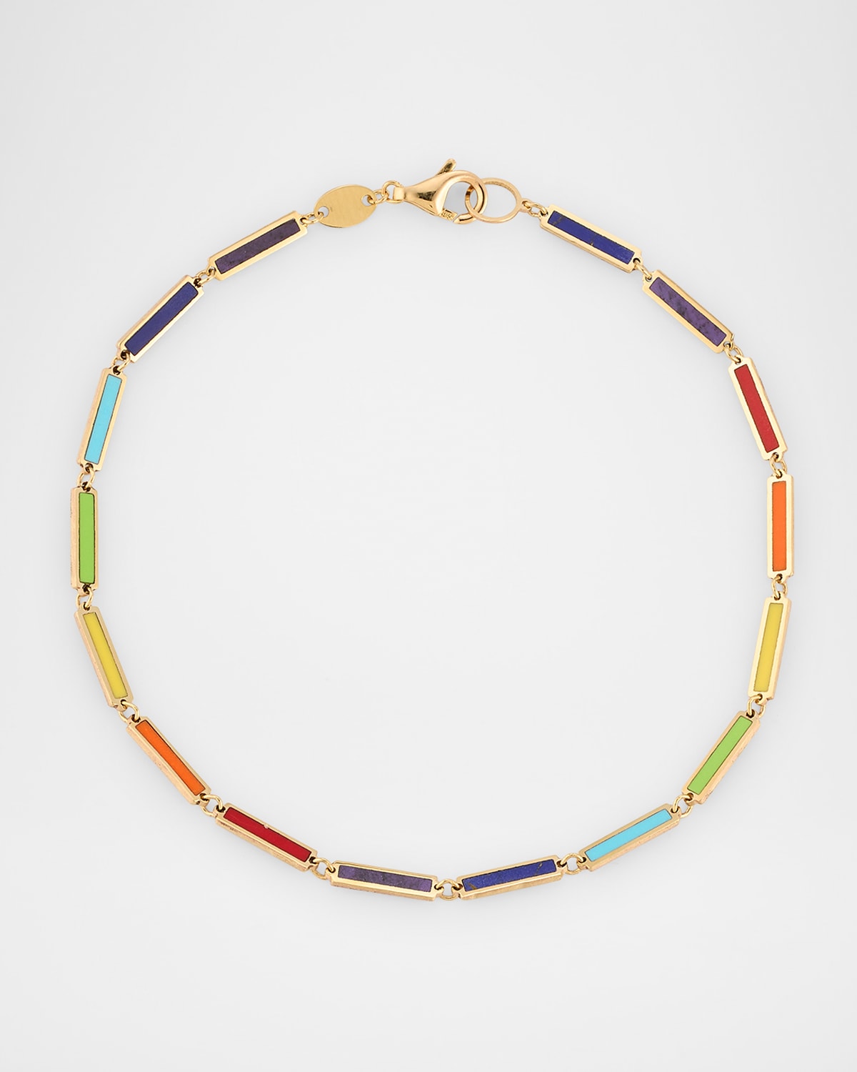 14K Yellow Gold Rainbow Inlay Station Bracelet