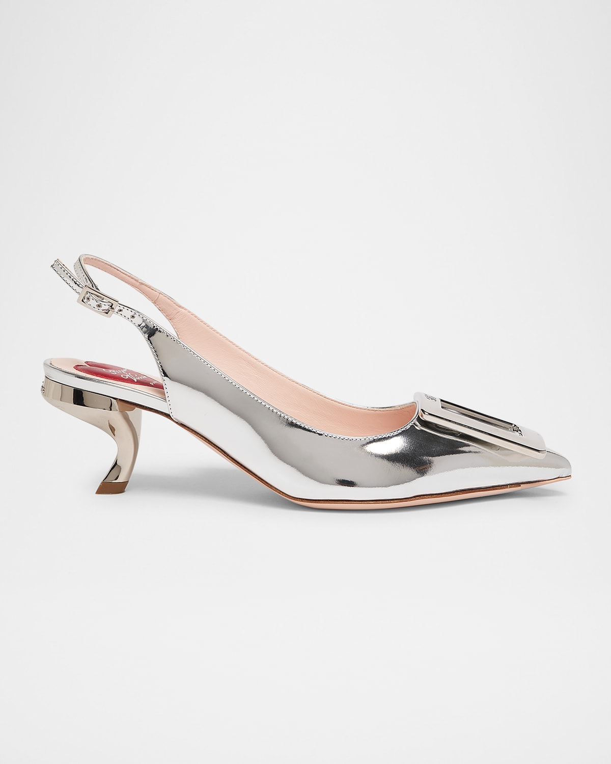 Roger Vivier Virgule Metallic Buckle Slingback Pumps In Argento