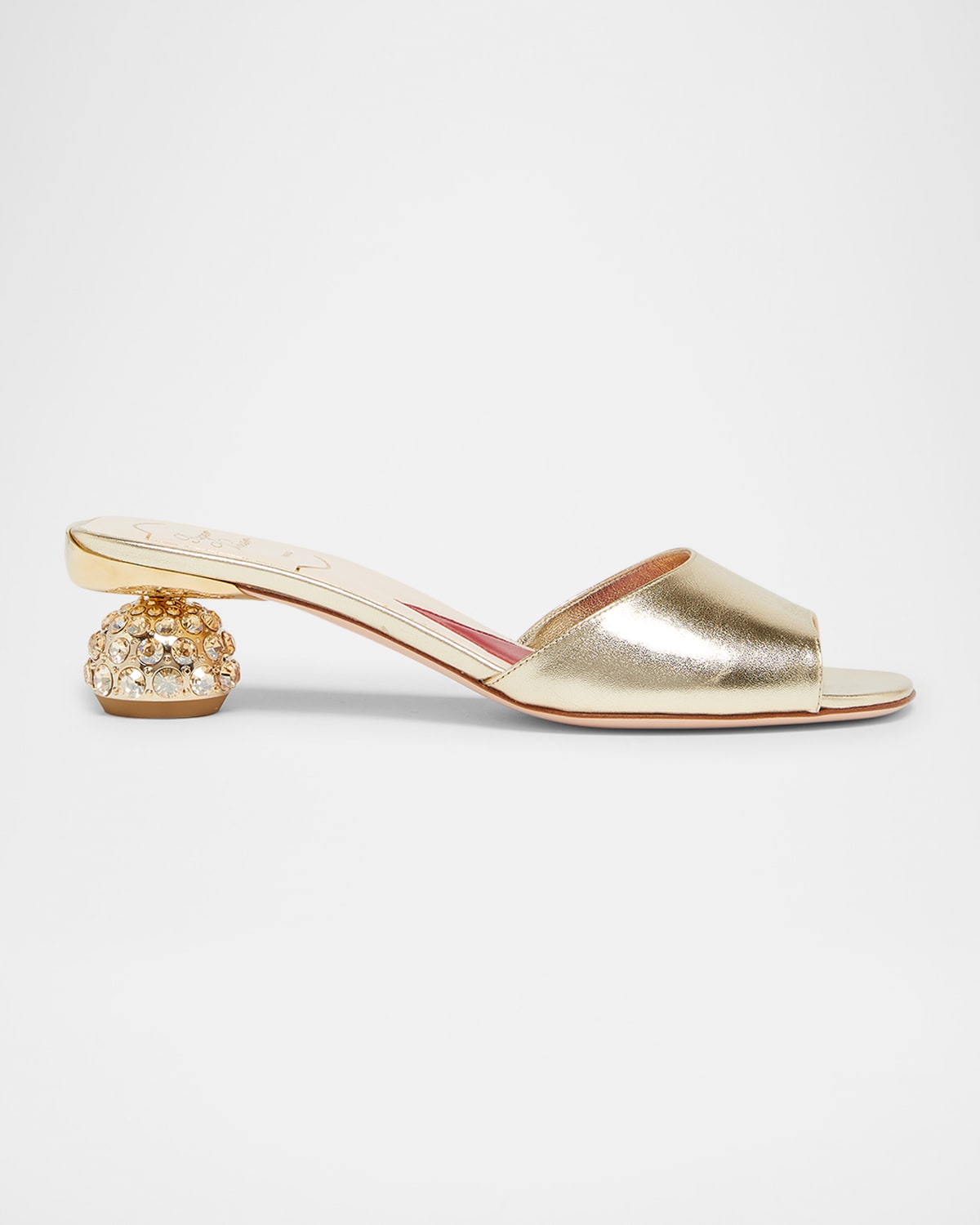 Strass-Heel Leather Slide Mules