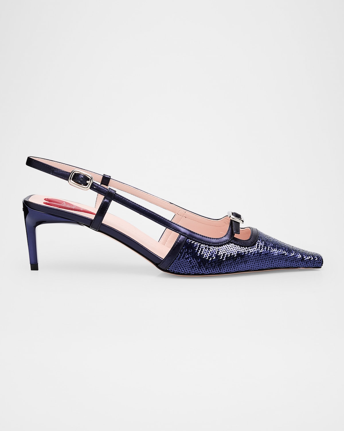 Roger Vivier Sequin Buckle Slingback Pumps In Navy