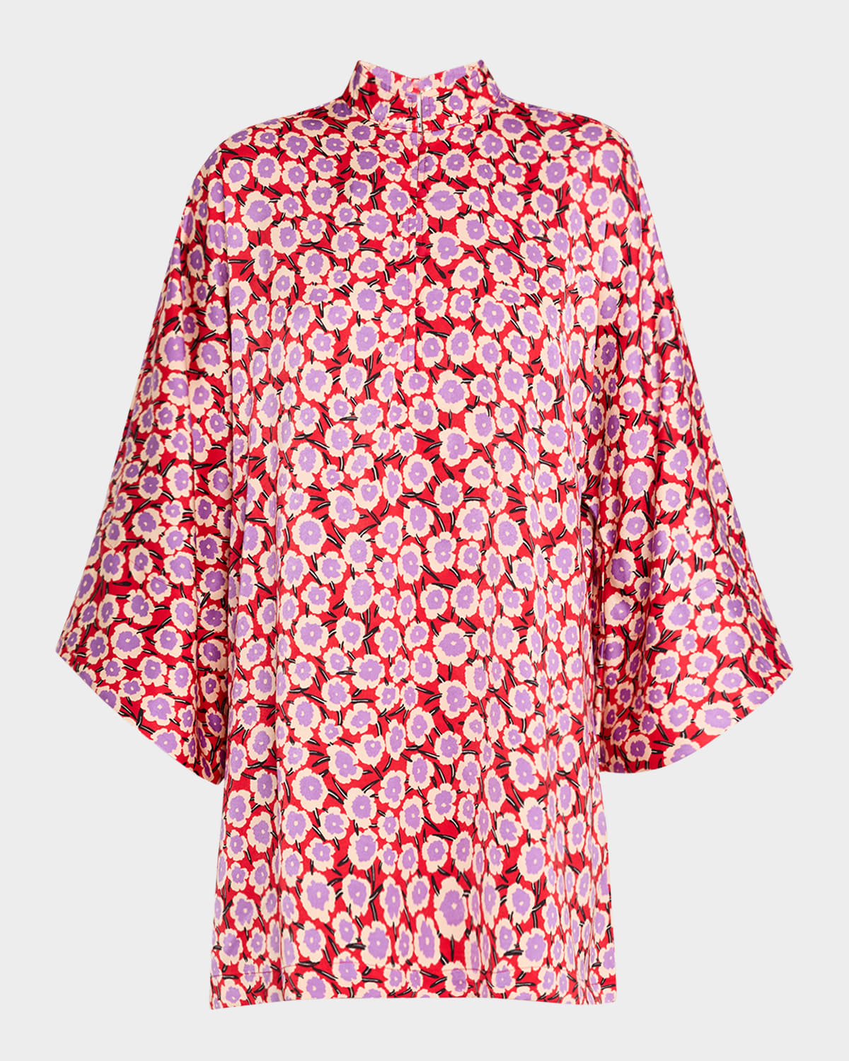 La Vie Style House Floral-print Mini Caftan In Red