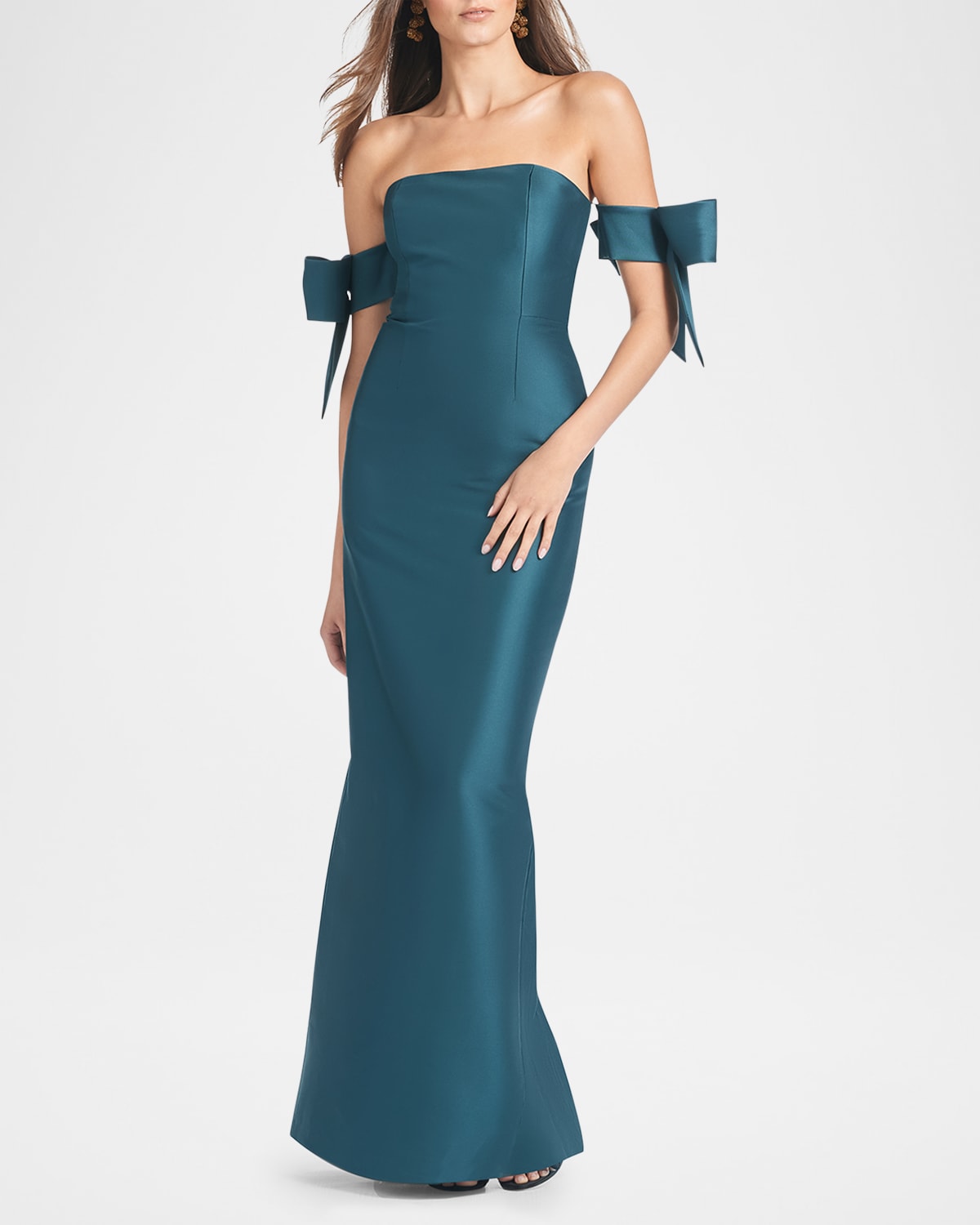 Sachin & Babi Women's Marlena Bow-embellished Stretch-mikado Off-the-shoulder Gown In Tourmalineagreen