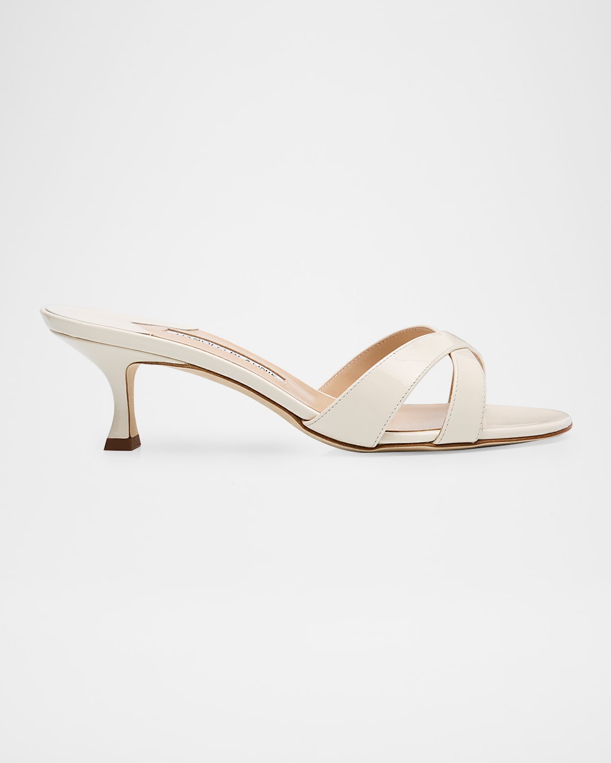 Manolo Blahnik Patent Leather Crisscross Slide Sandals In White
