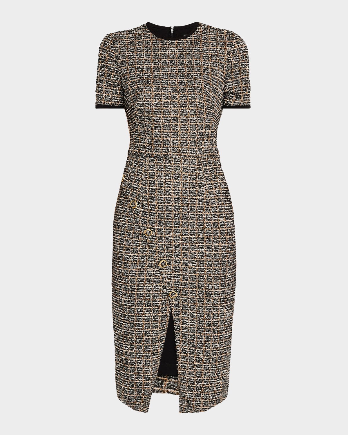 Black Halo Henderson Front-slit Tweed Midi Sheath Dress In Calico Boucle