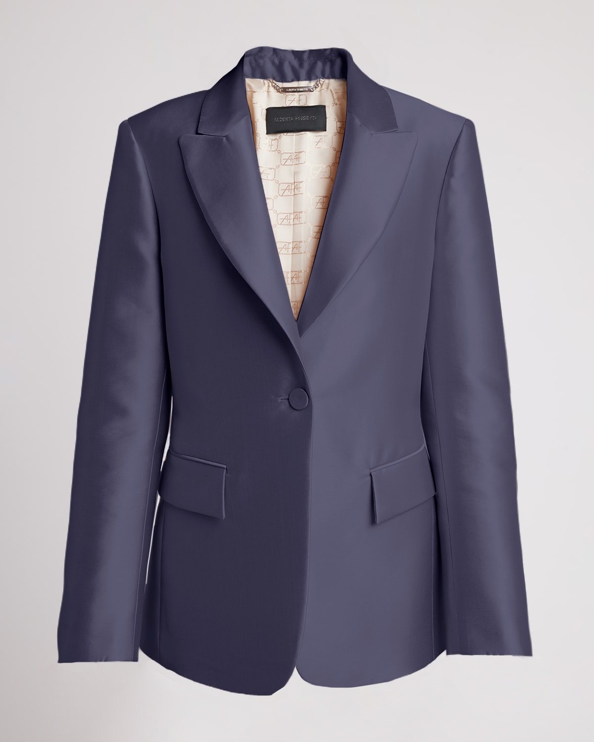 Shop Alberta Ferretti Single-breasted Silk Jacket In Dark Blue