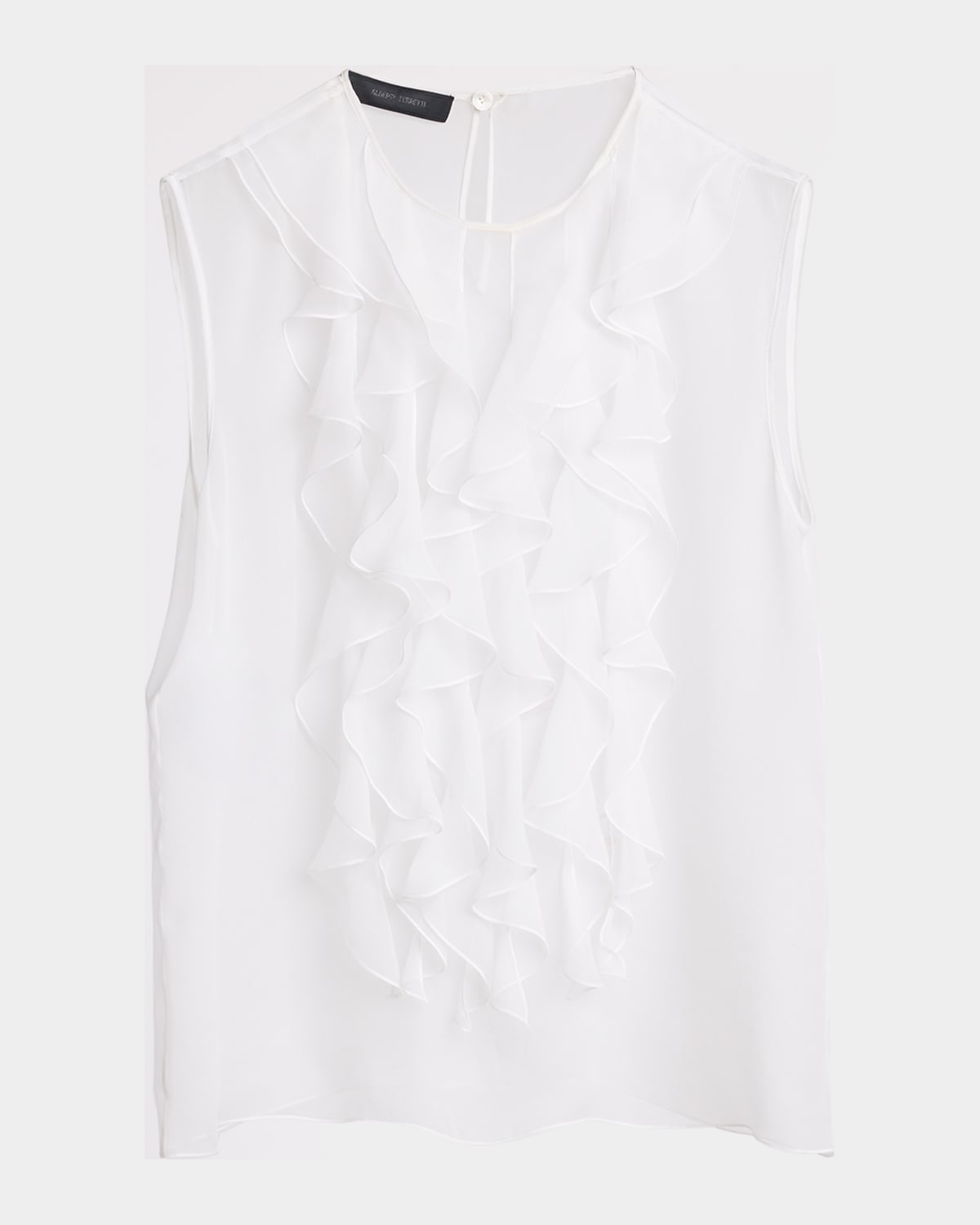 Alberta Ferretti Ruffle Bib Sleeveless Silk Blouse In White