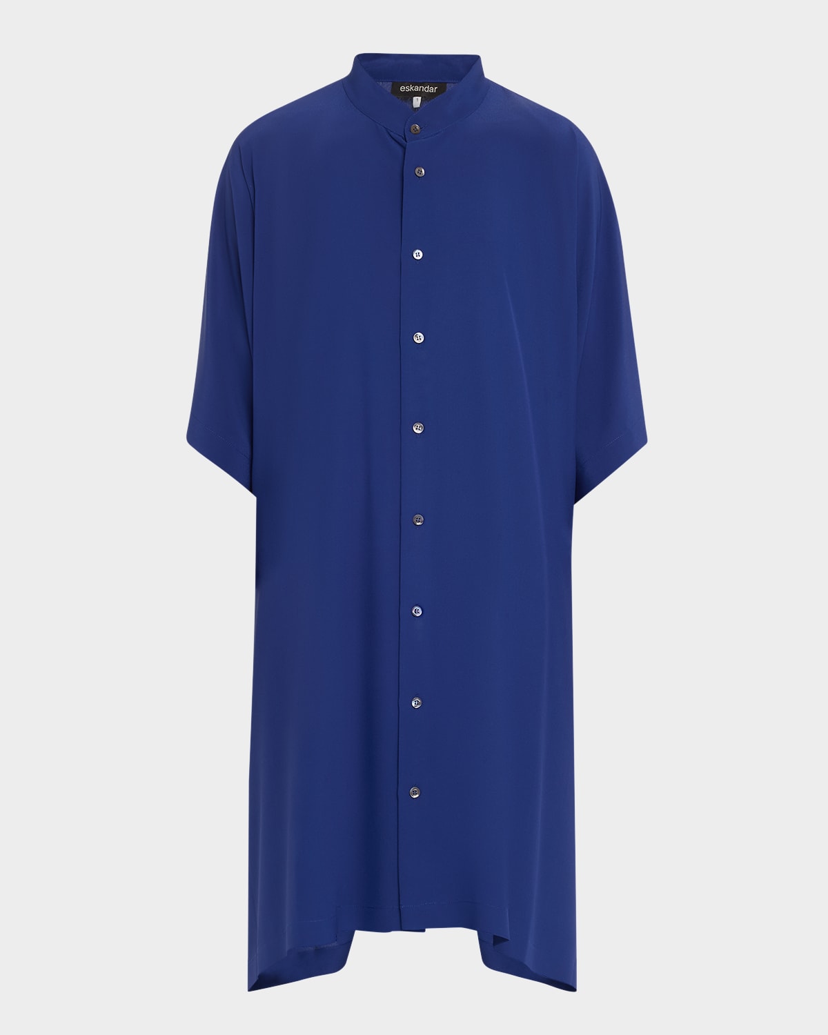 Eskandar Collarless Kaftan Shirt (very Long Length) In Lapis