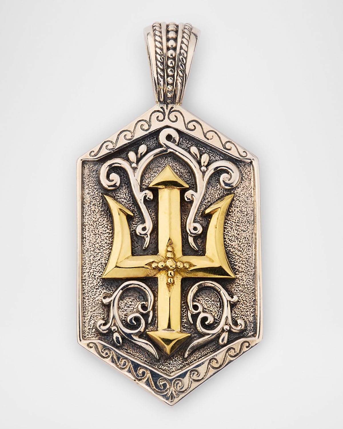Men's Sterling Silver and Bronze Trident Dog Tag