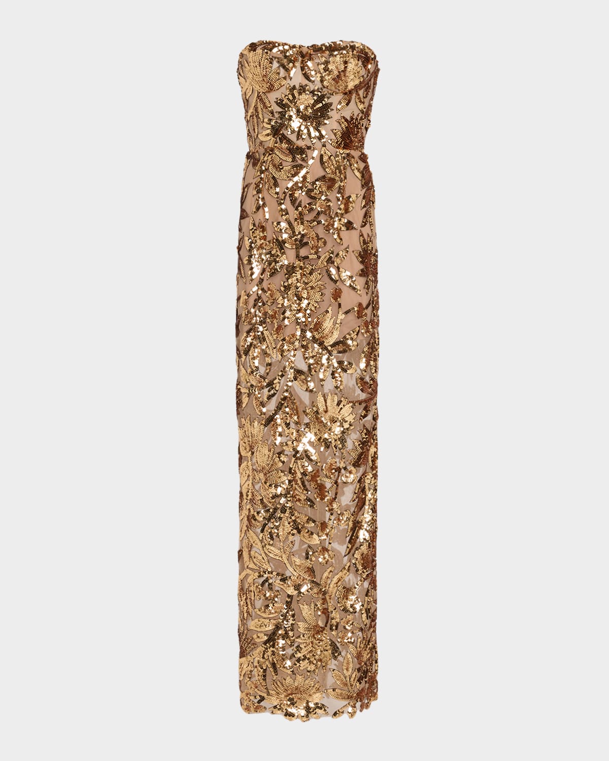 Bronx and Banco Dahlia Strapless Floral Sequin Column Gown