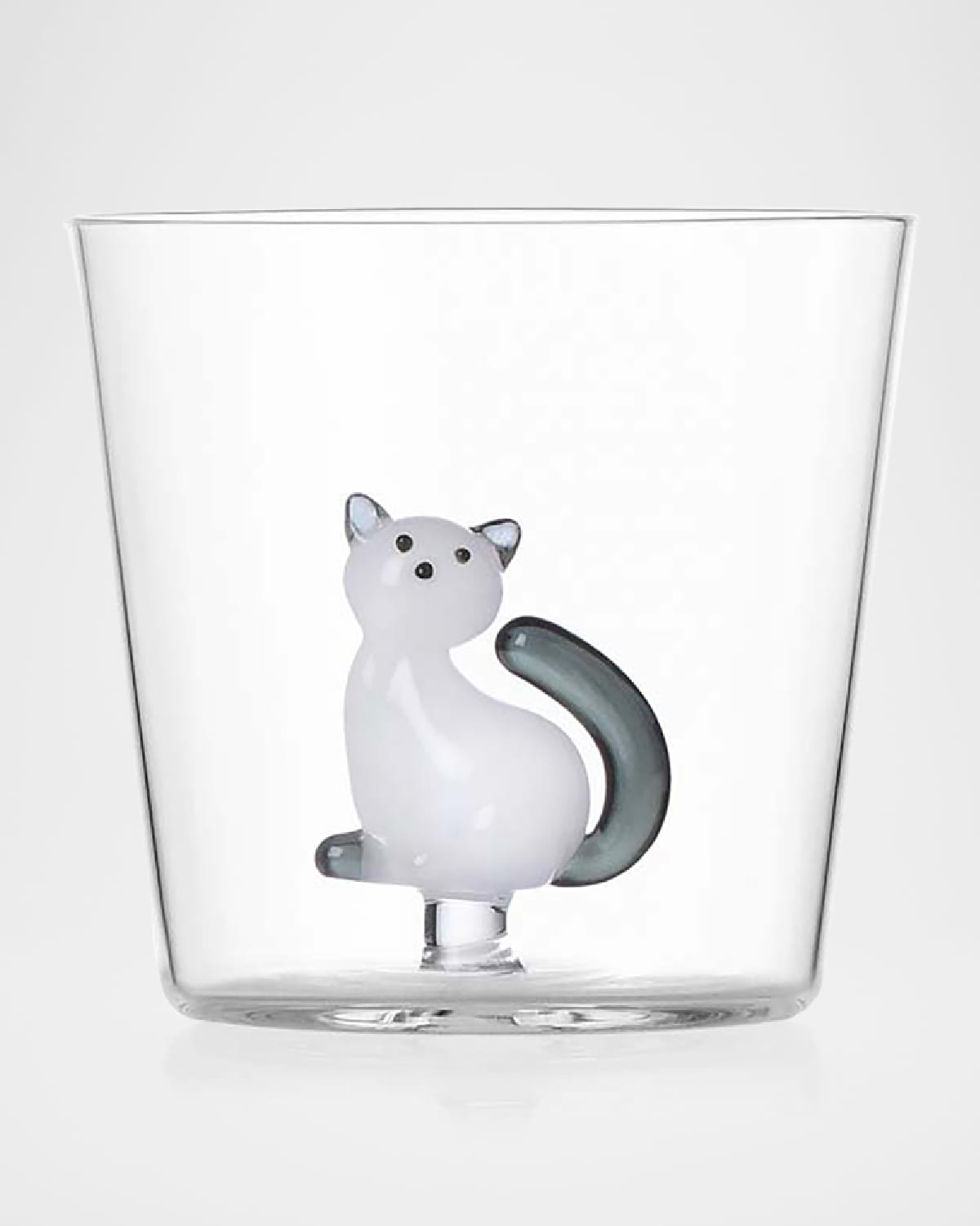Ichendorf Tabby Cat Glass Tumbler 8cm In White/smoke