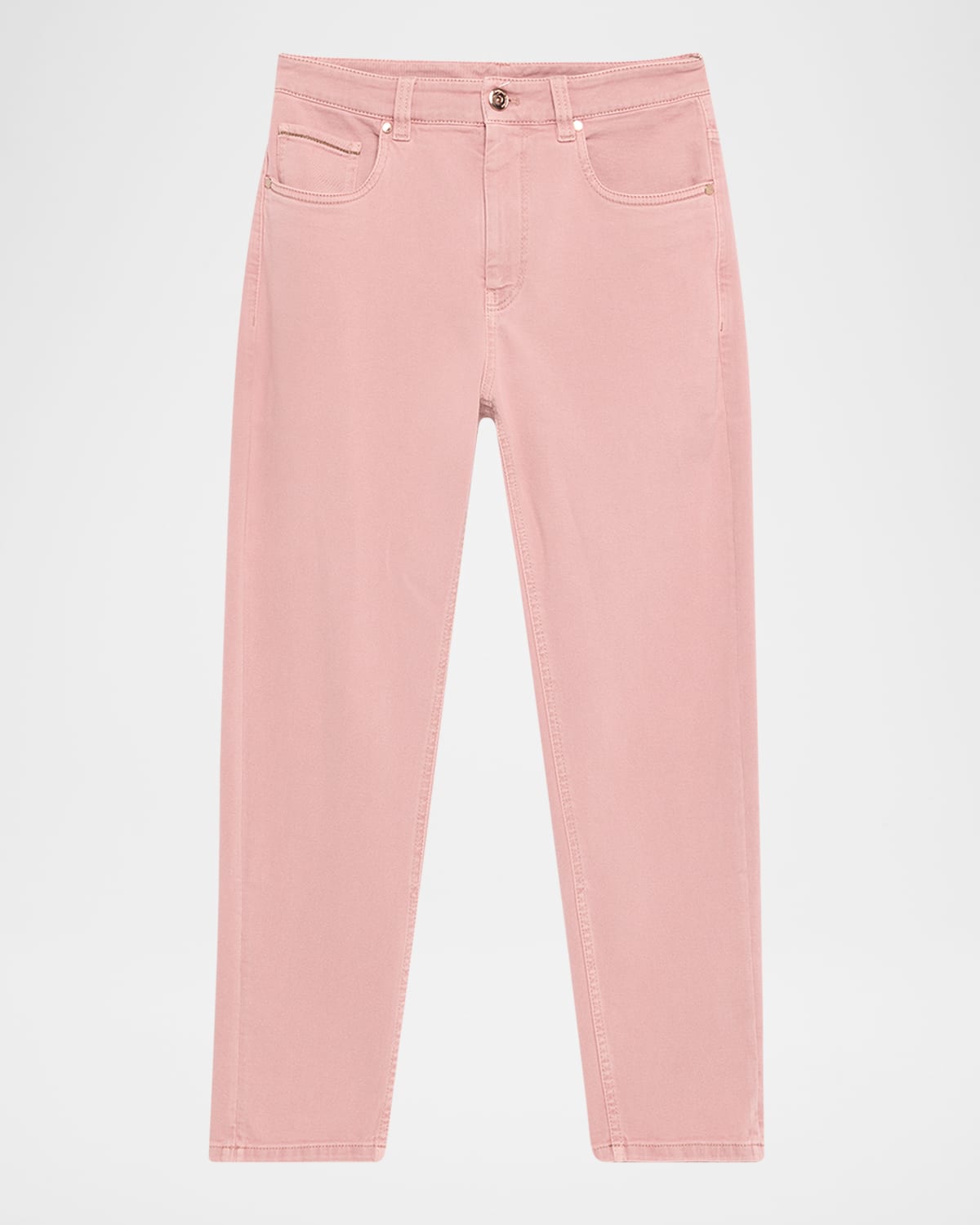 Brunello Cucinelli Garment Dyed Twill Tapered-leg Jeans With Monili Trim In Peony Pink