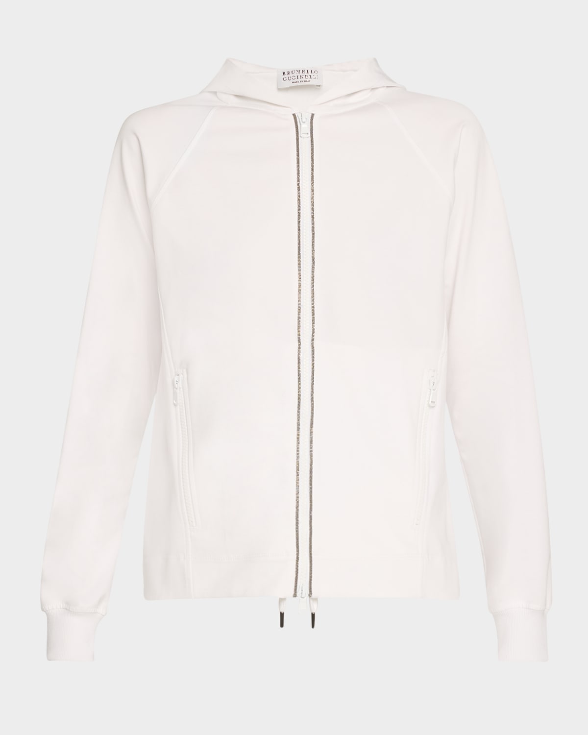 Brunello Cucinelli Monili Techno Jersey Zip-front Hoodie In White