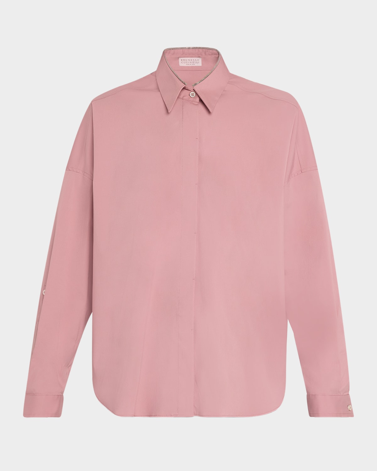 Brunello Cucinelli Monili Collar Cotton Popeline Shirt In Peony Pink