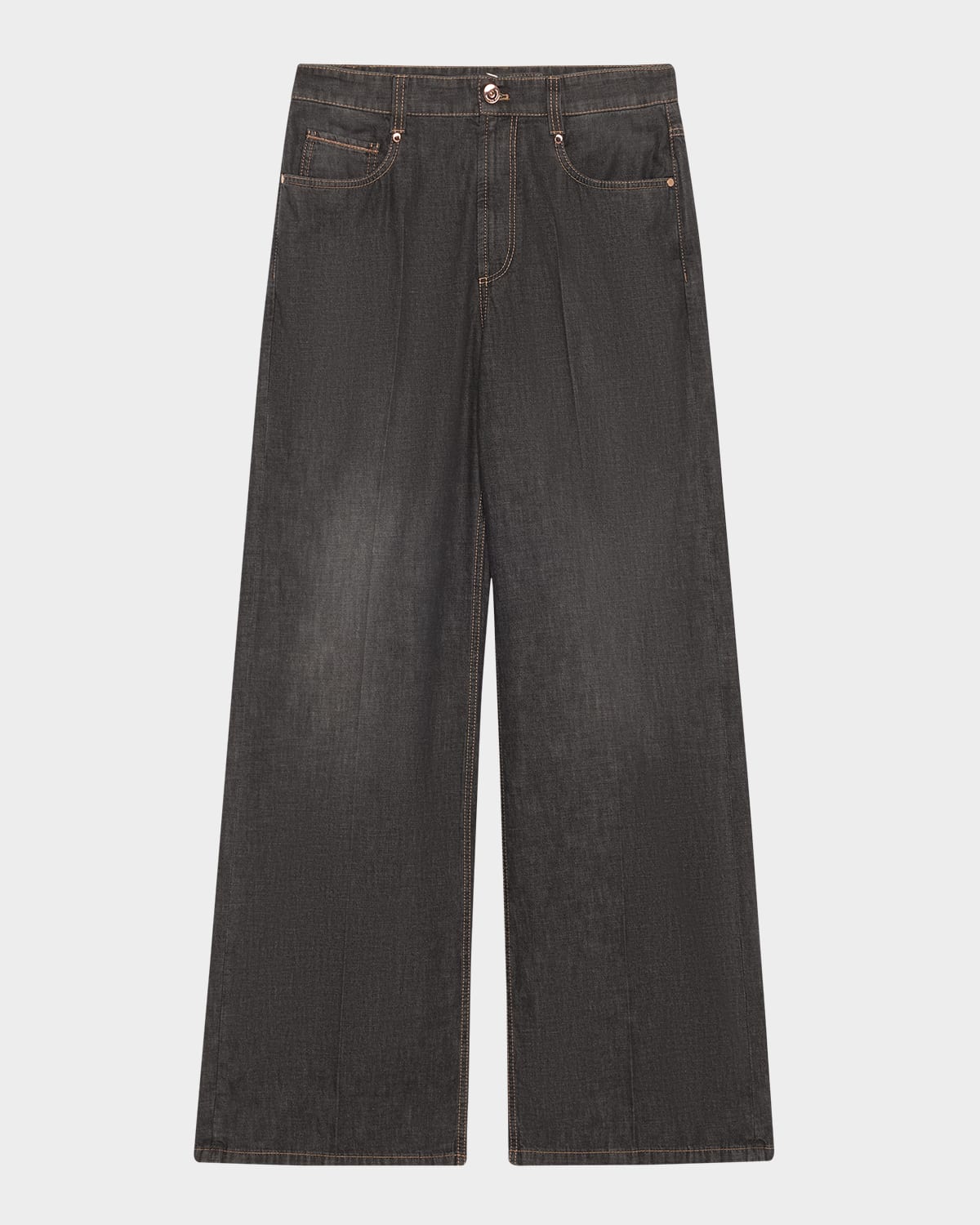 Shop Brunello Cucinelli High-rise Monili Wide-leg Jeans In Black Denim