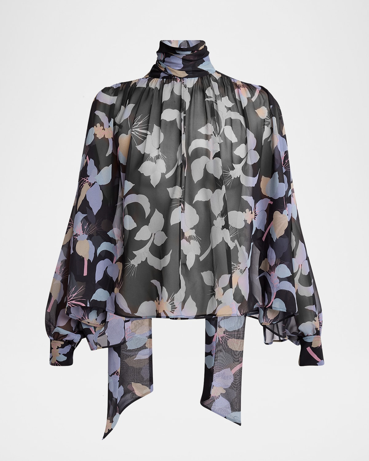 Chloé Floral-print Chiffon Neck-scarf Top In Black
