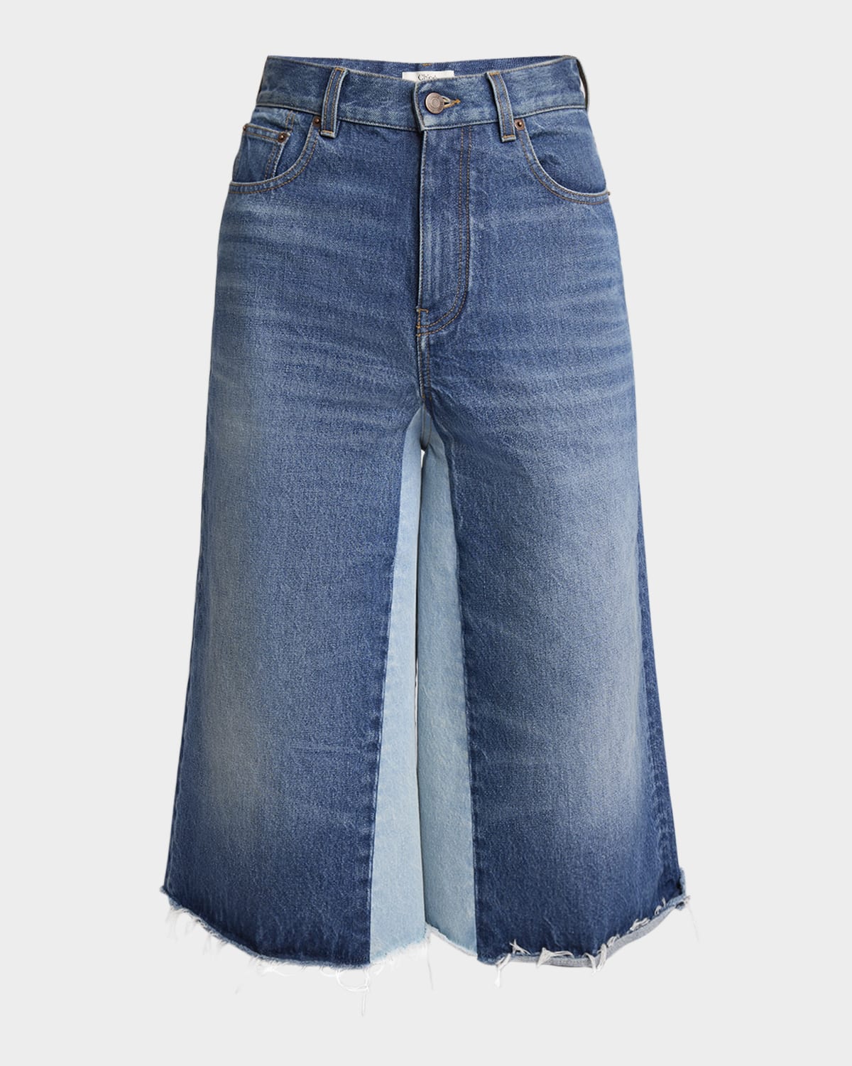 Paneled Denim Skirt Shorts