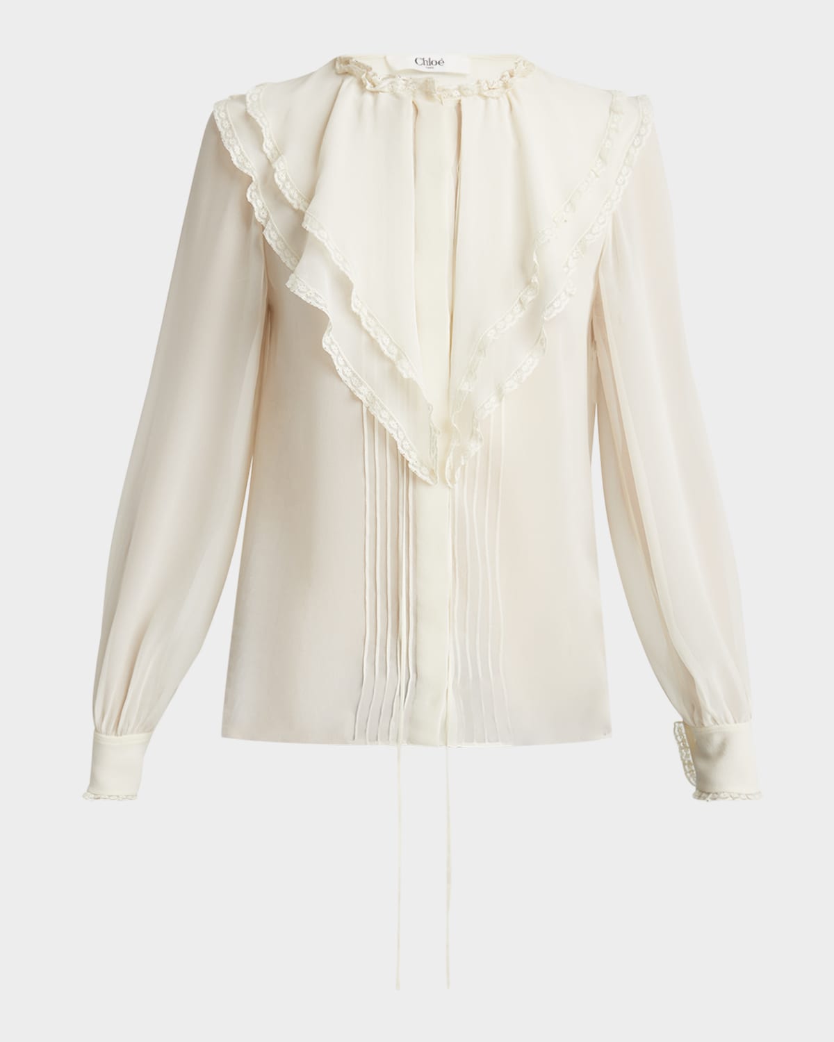 Chloé Lace-trimmed Ruffled Silk Blouse In Dusty White
