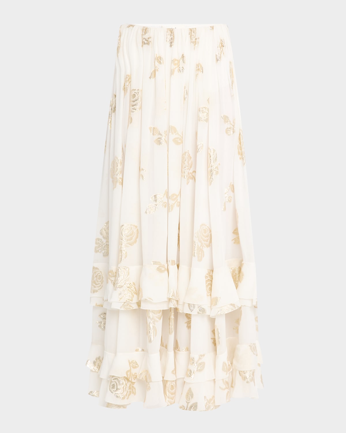 Chloé Metallic Silk Jacquard Maxi Skirt In Coconut Milk