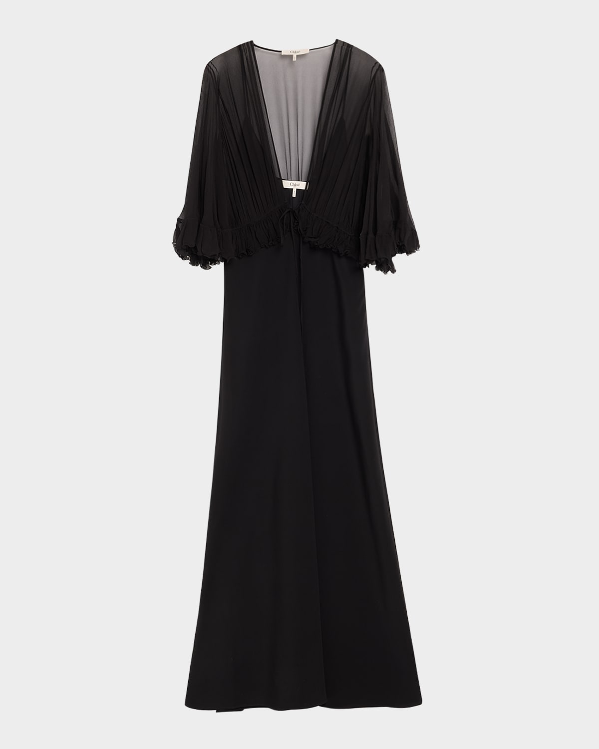 Shop Chloé Ruffle Shrug Silk Maxi Dress In Black