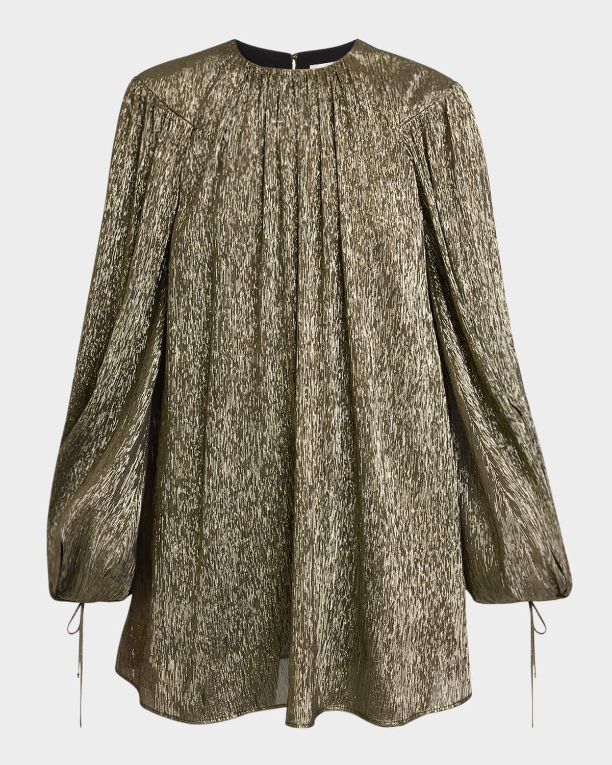 Chloé Balloon-Sleeve Metallic Silk Mini Dress