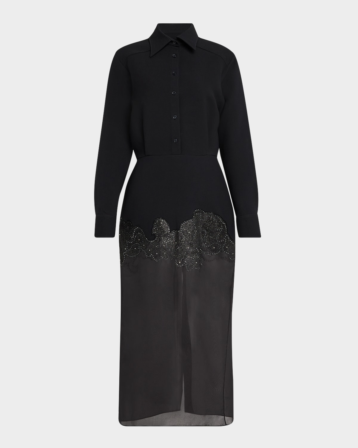 Amelie Embroidered Sheer-Skirt Midi Shirtdress