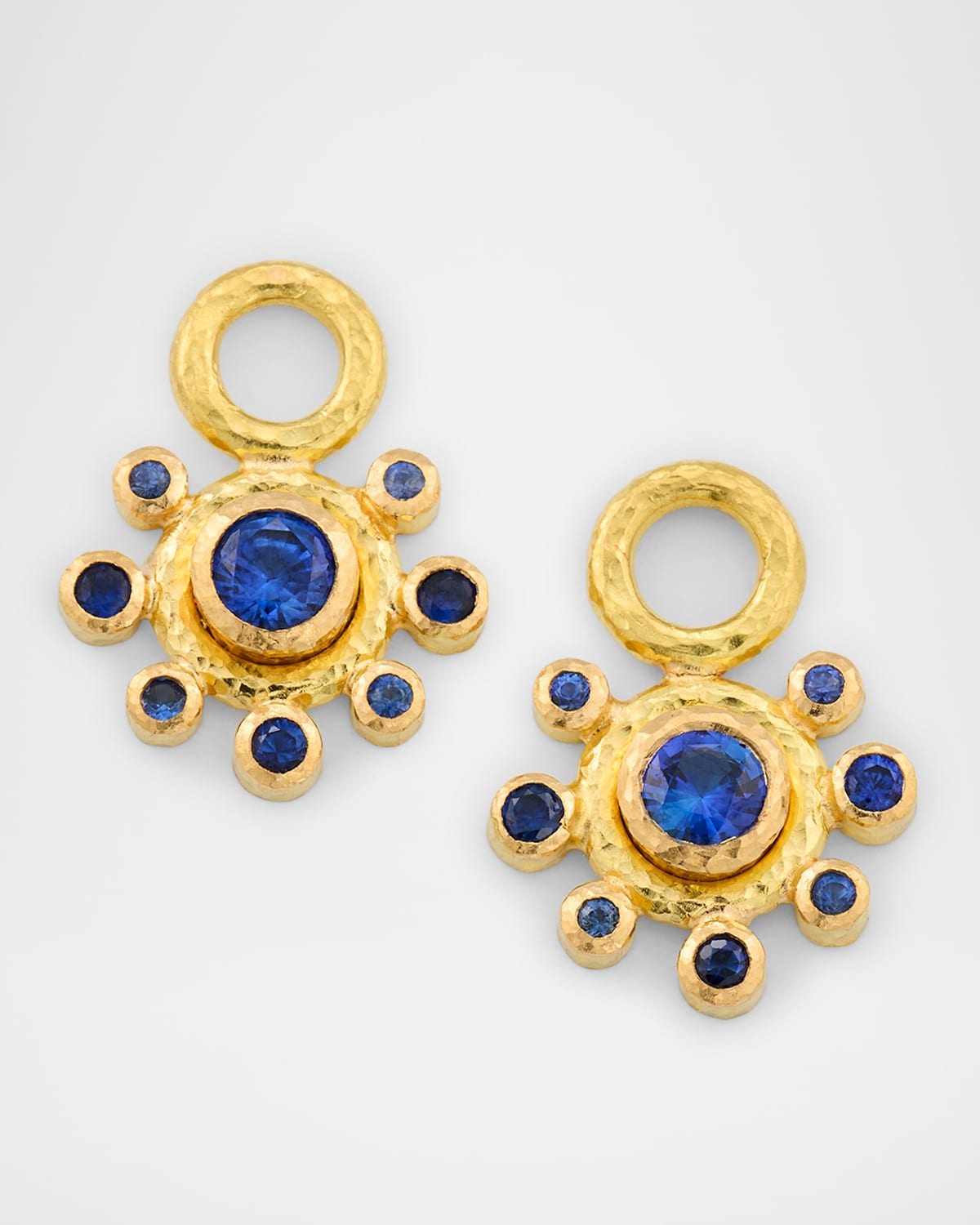 19K Round Blue Sapphire Earring Pendants