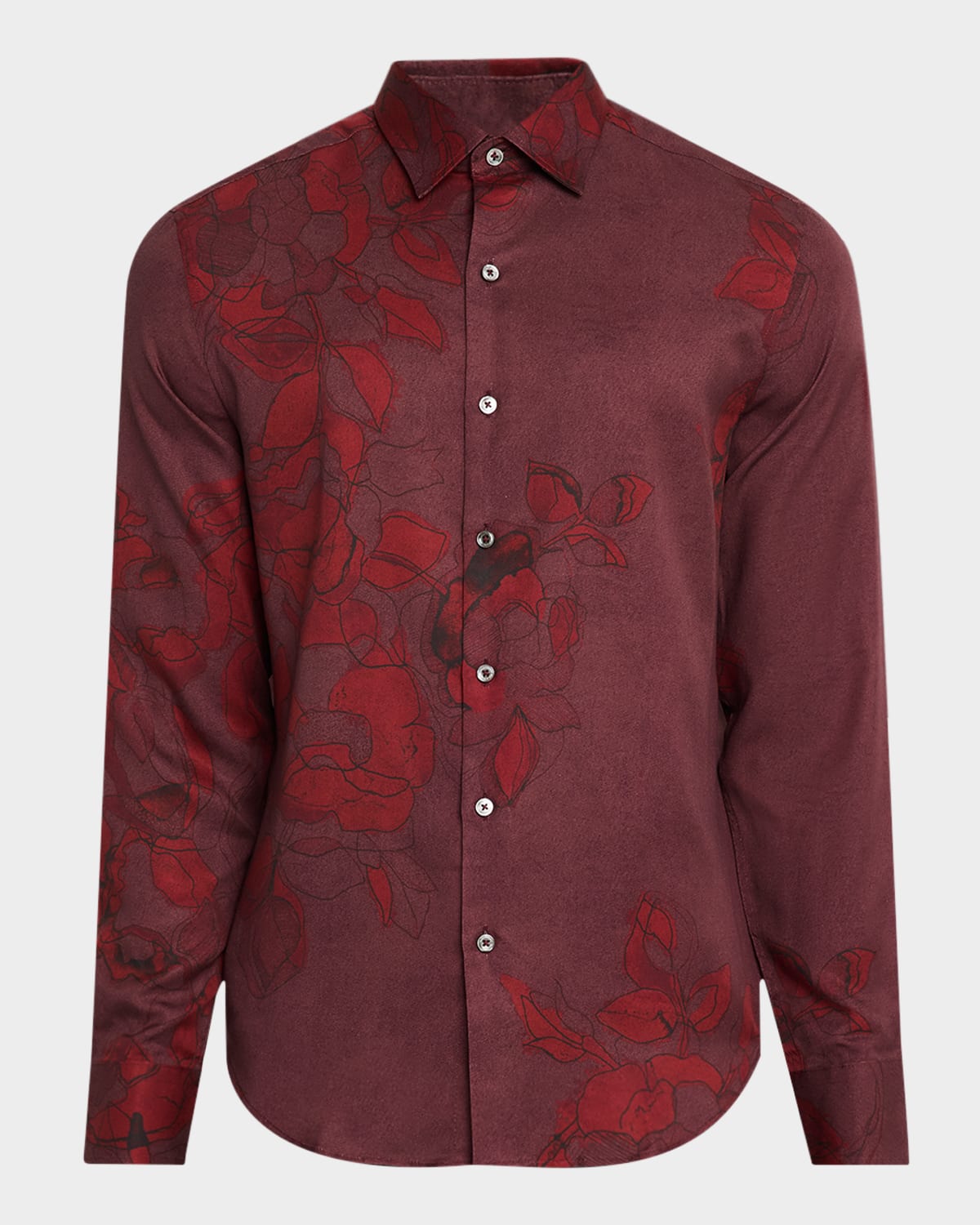Bugatchi Julian Shaped Fit Print Button-up Shirt In Cabernet