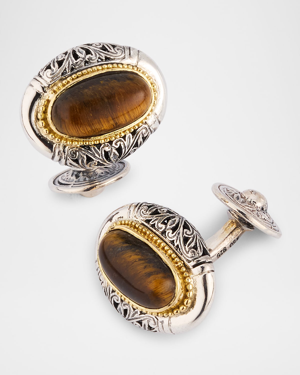 Men's Sterling Silver and 18K Yellow Gold Tigers Eye Cufflinks