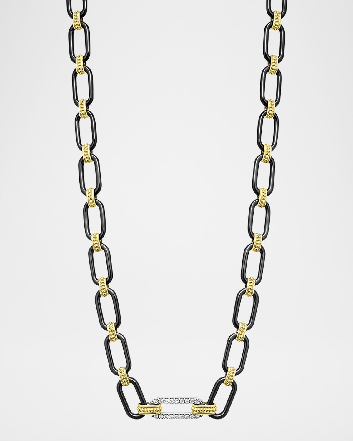 LAGOS 18K Gold Signature Caviar and Black Ceramic Toggle Necklace with Diamonds, 18"L