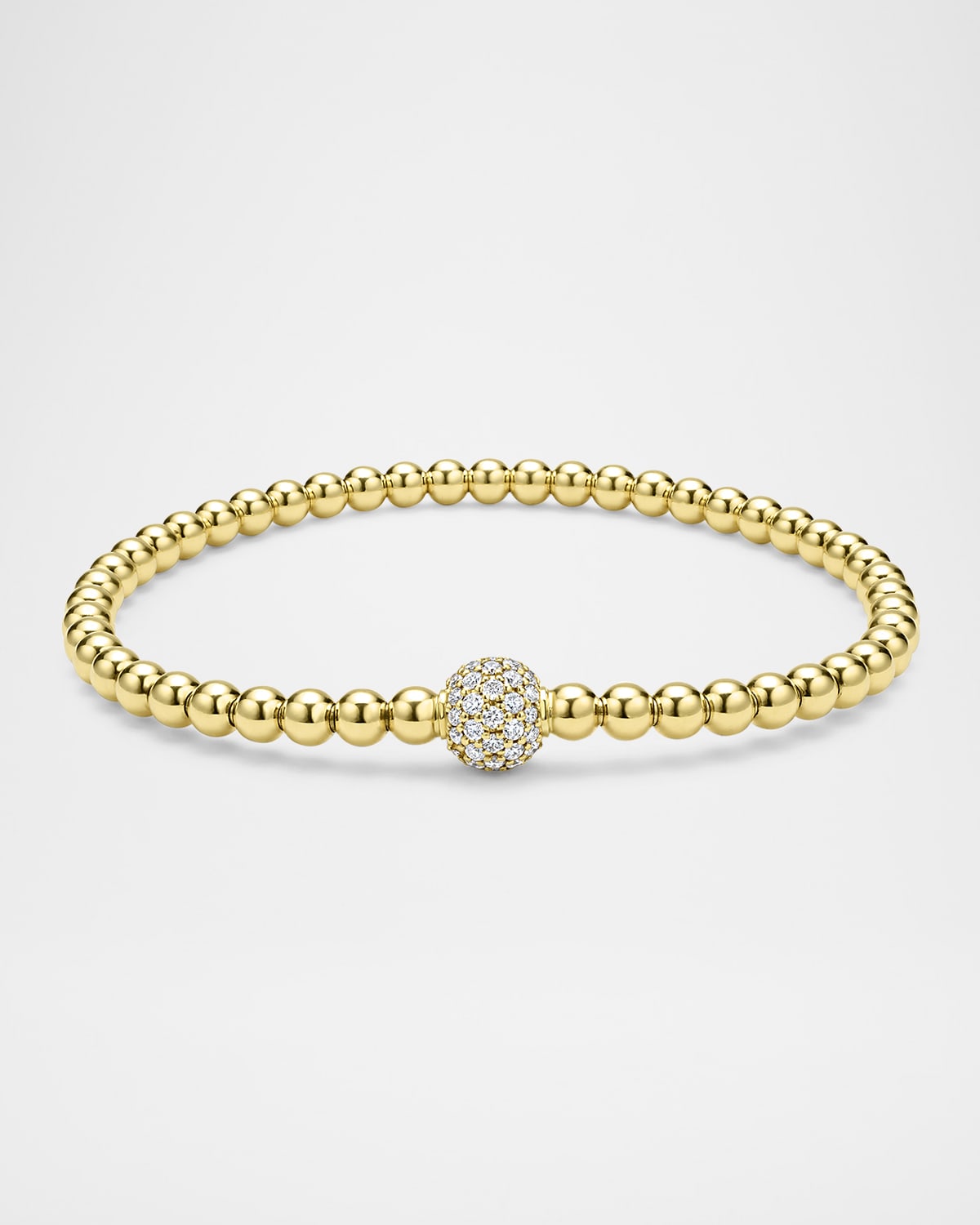 18K Gold Caviar Pave Ball 4mm Stretch Bracelet