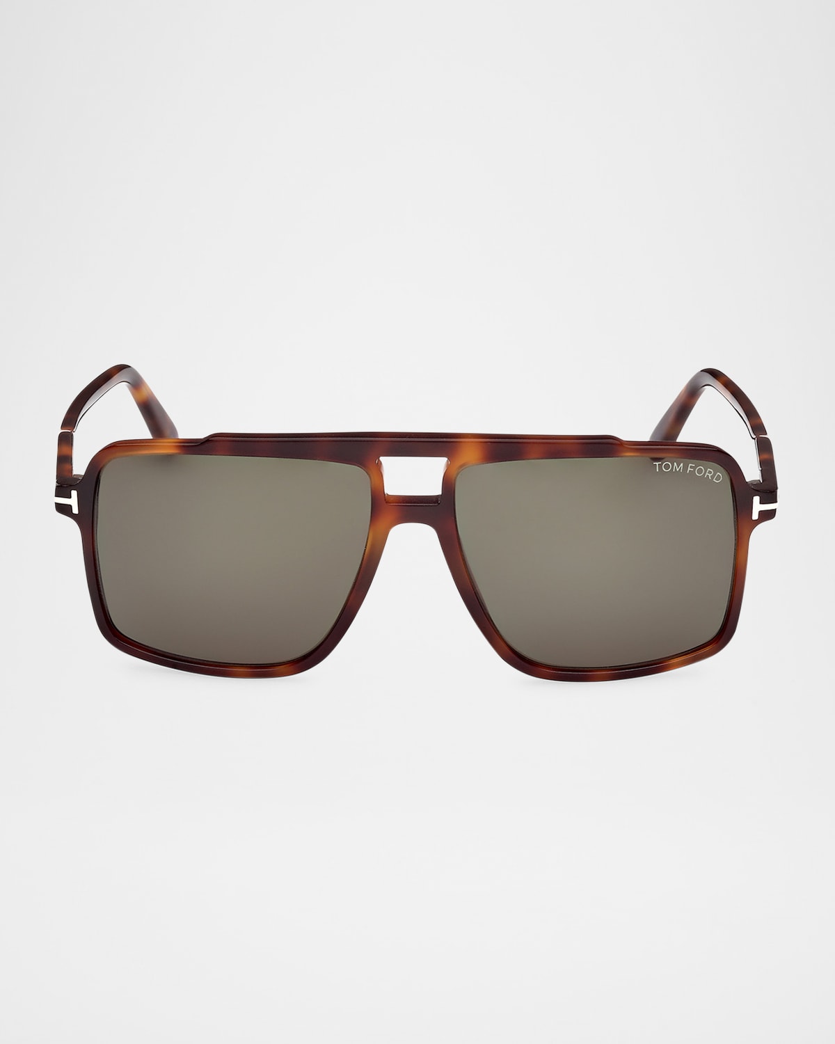Tom Ford Men's Kemp Acetate Rectangle Sunglasses In Shiny Havanagreen