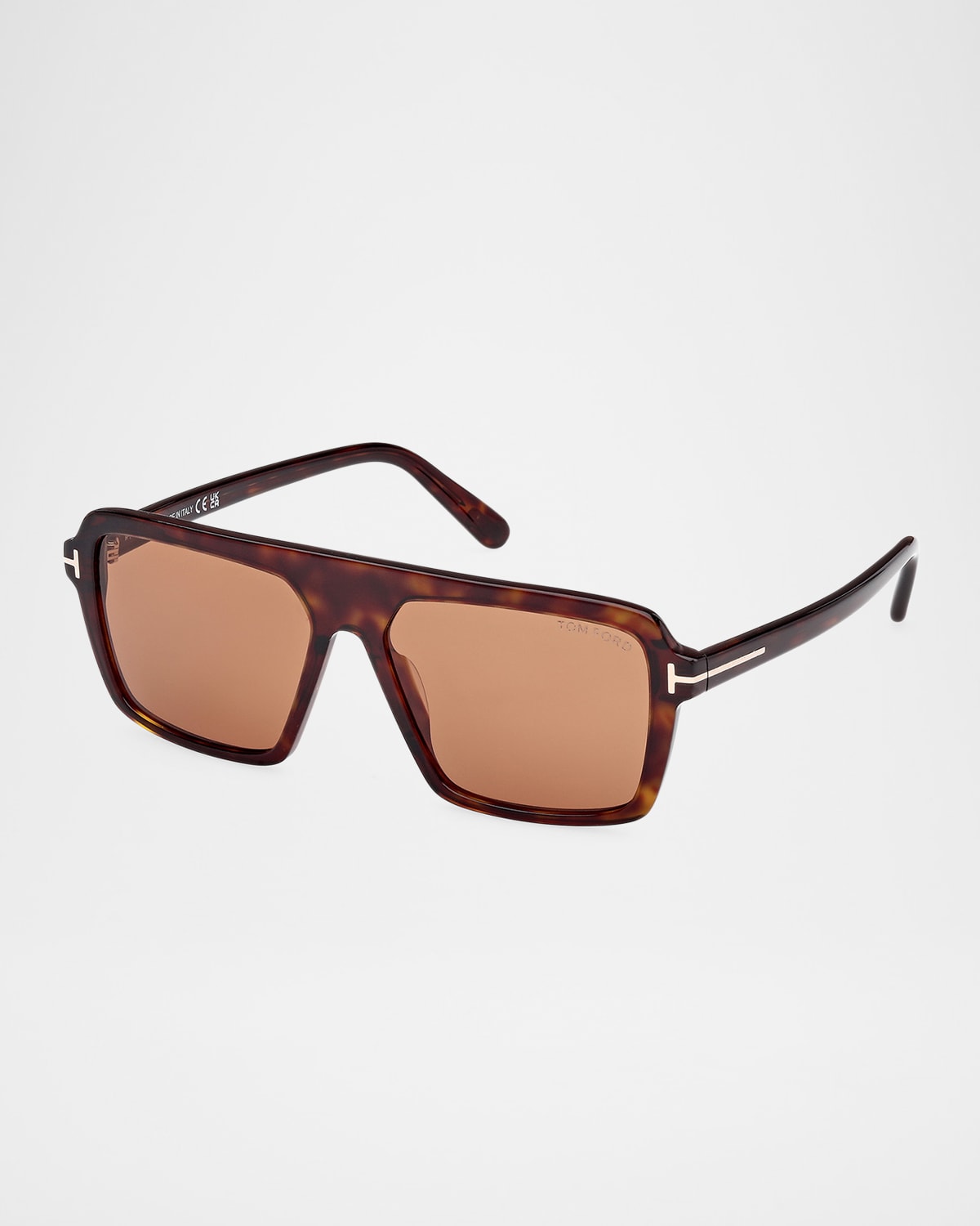 Tom Ford Men's Vincent Acetate Rectangle Sunglasses In Shiny Dark Havana