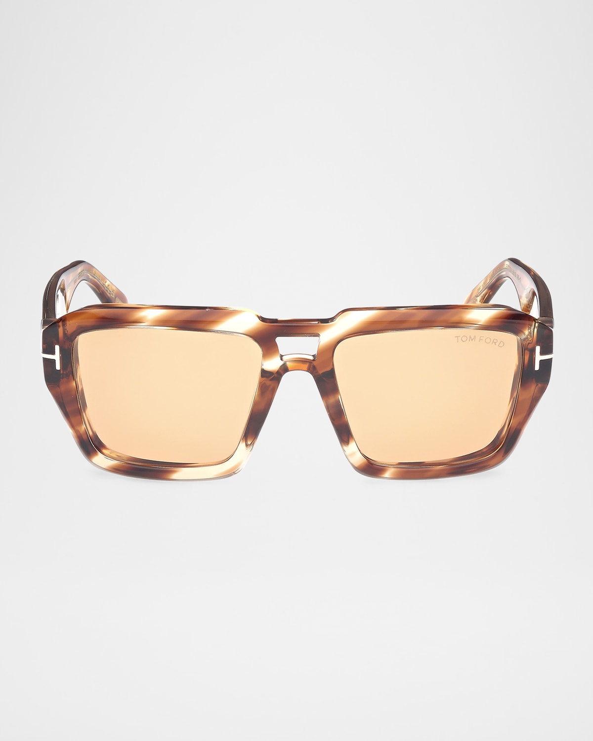 Tom Ford Men's Ft1202m Acetate Rectangle Sunglasses In Striped Brwnorange