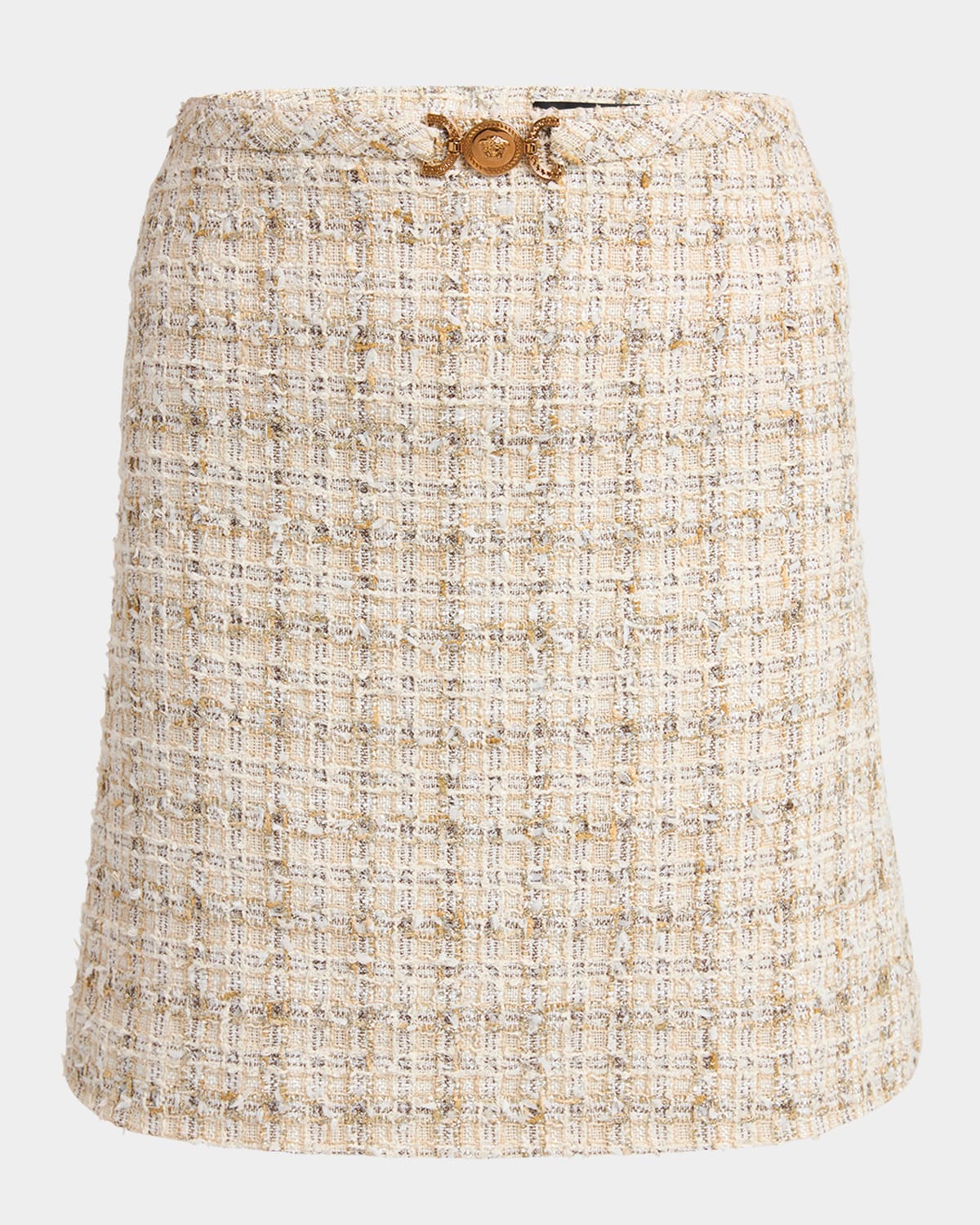 Versace Fancy Metallic Eyelash Tweed Mini Skirt In Biscuit White