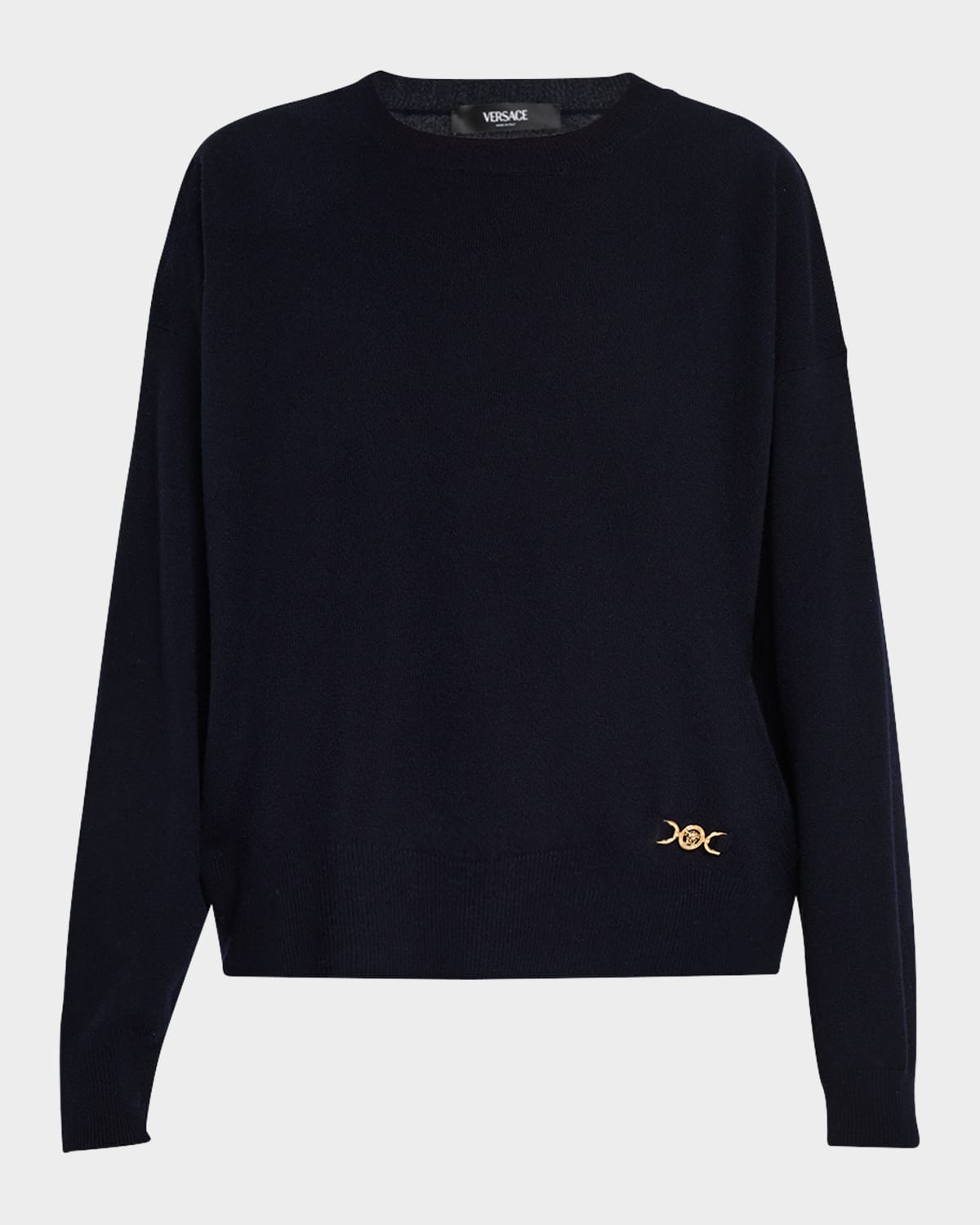 Versace Icons Wool-cashmere Crewneck Sweater In Ink Blue