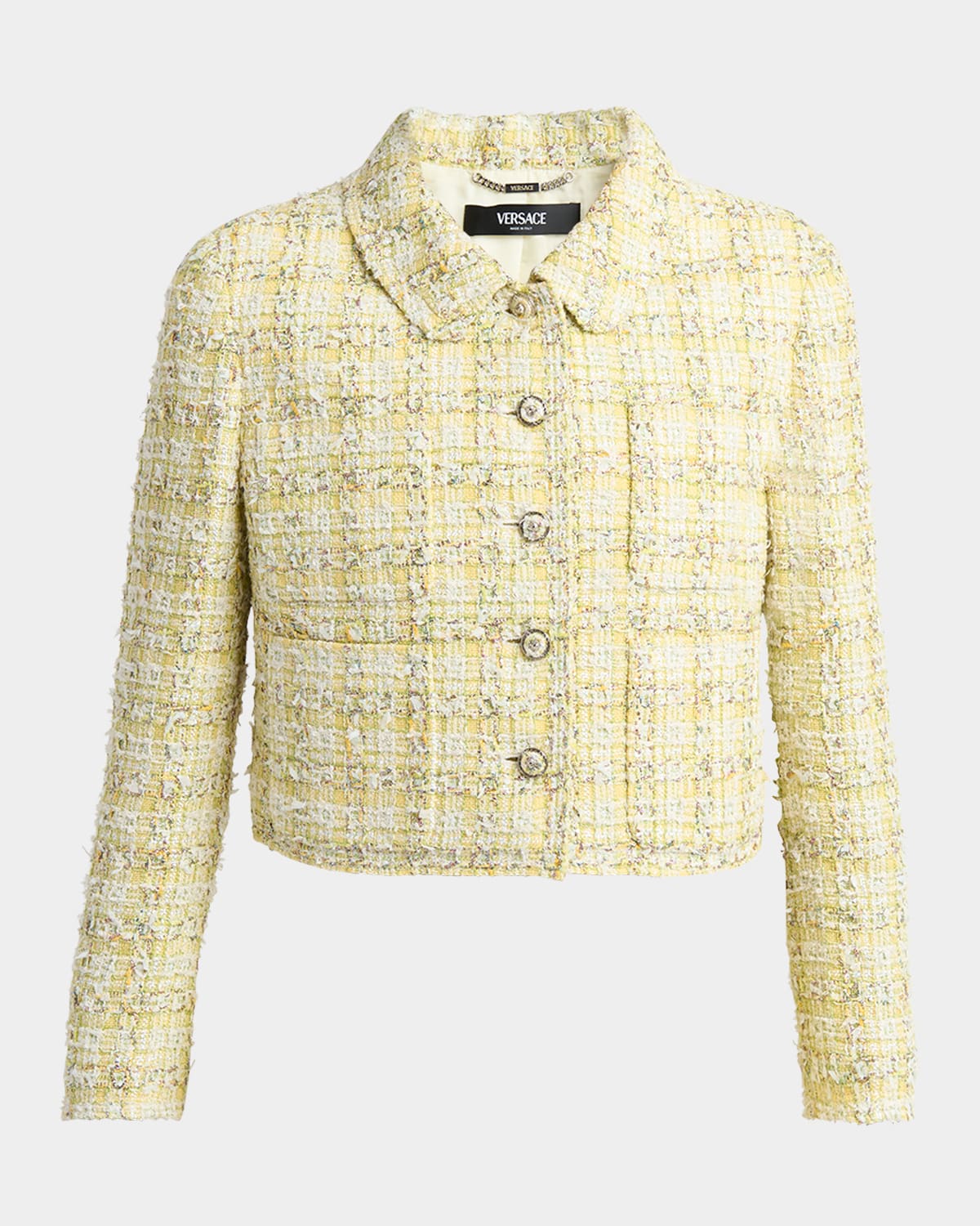 Versace Tweed Blazer With Button Cuffs And Cropped Length In Peridot White