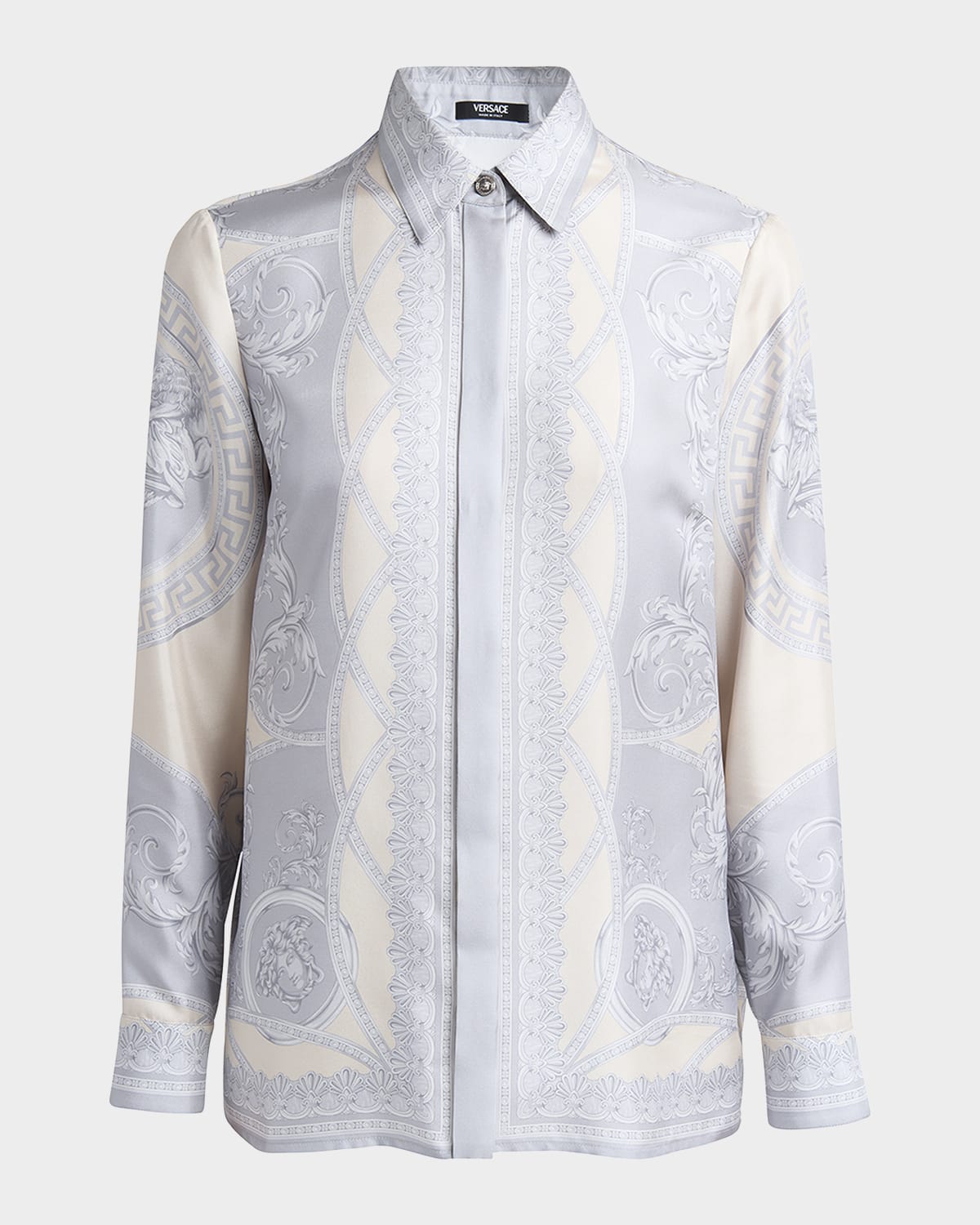 Versace Beige Silk Shirt In Silver Grey Champagn