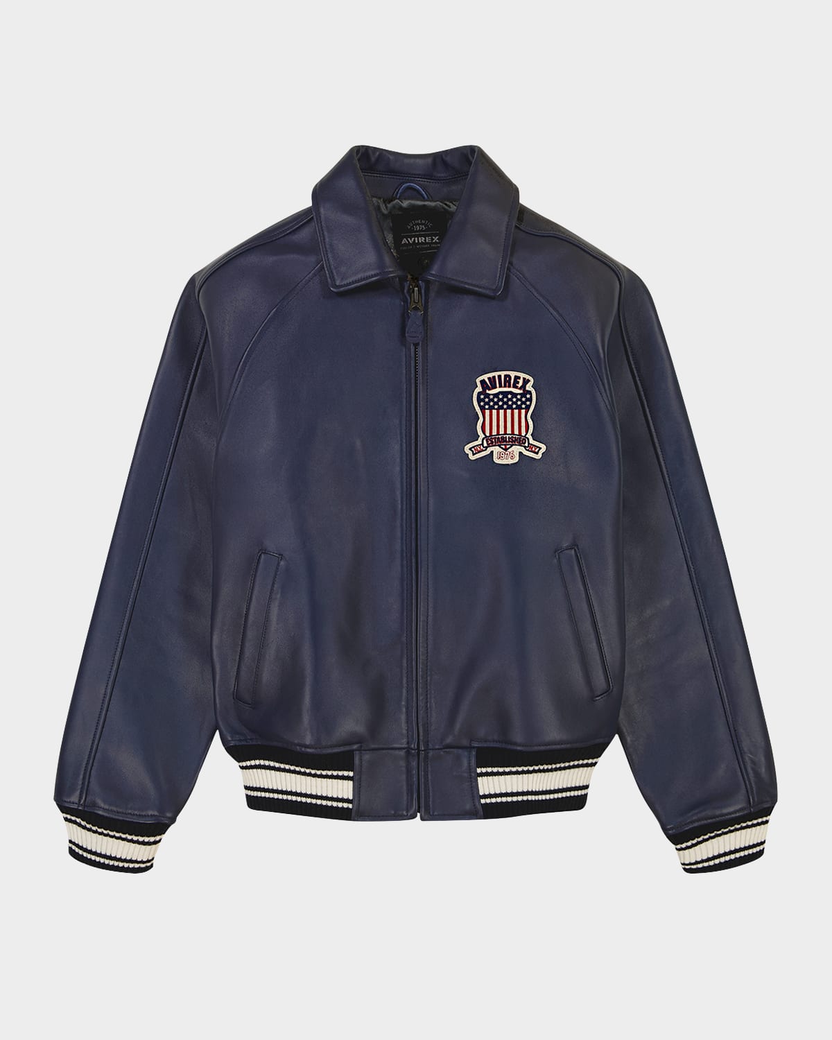 Avirex Men's Leather Icon Jacket In Navy Blue