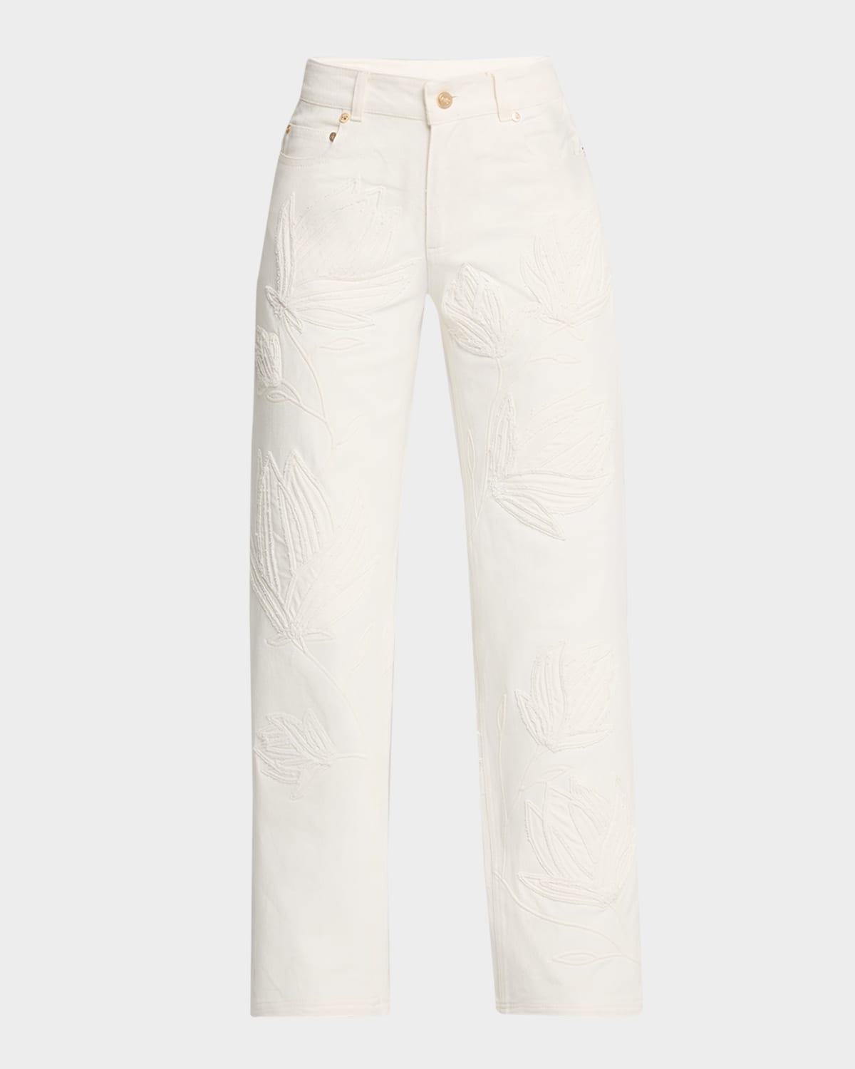 Cult Gaia Flo Embroidered Jeans In Off White