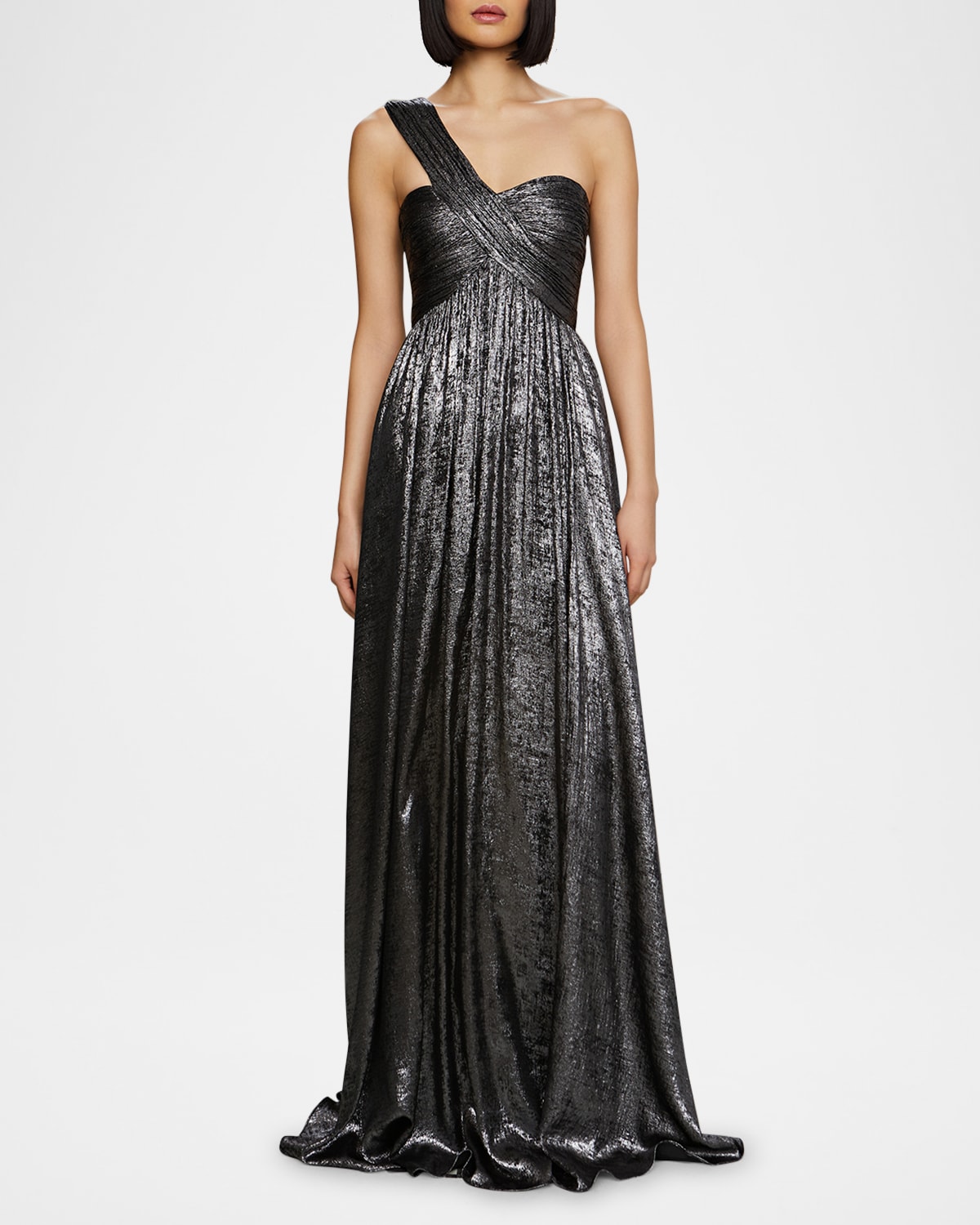 Amur Bettie Metallic Gown In Charcoal Chrome