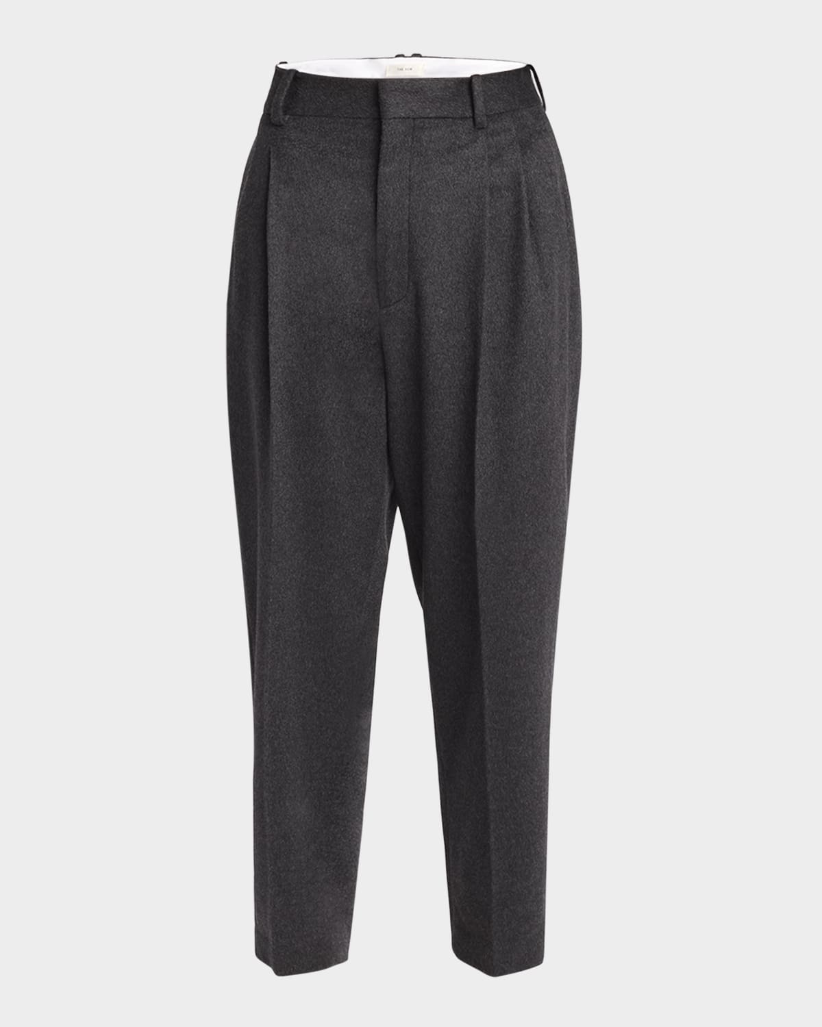 The Row Richelle Tapered Leg Pleated Cashmere Pants In Charcoal Melange