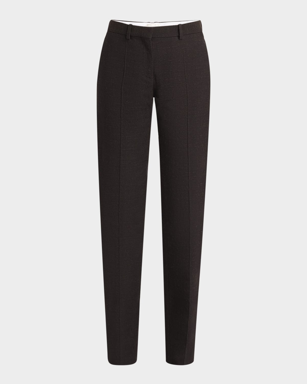 The Row Selvie Skinny Leg Wool Pants In Dark Brown Melange