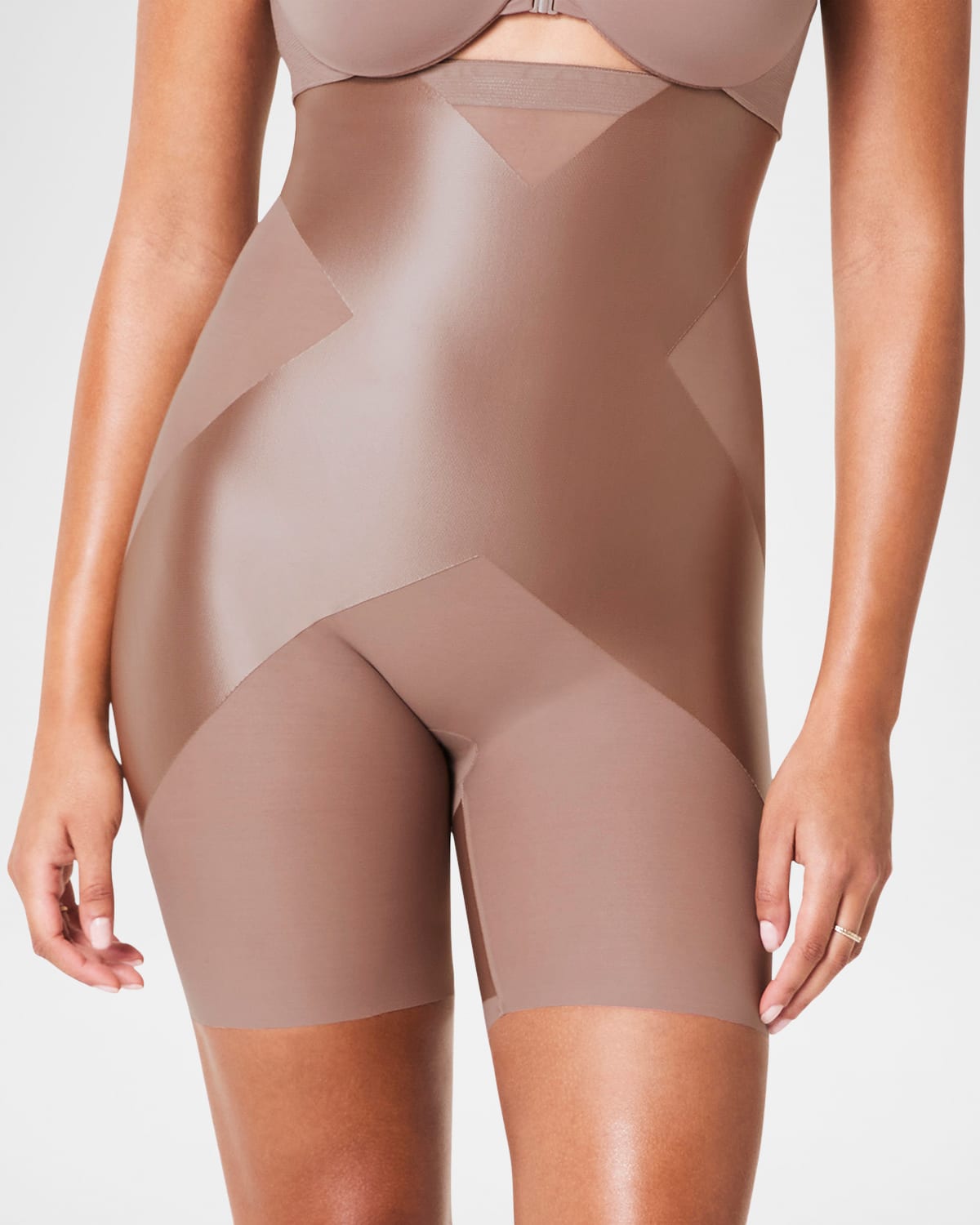 Spanx High-rise Booty-lifting X Mid-thigh Shorts In Cafe Au Lait