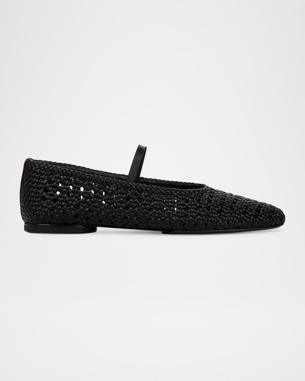 Vince Vivian Crochet Leather Mary Jane Ballerina Flats In Black Woven Leather