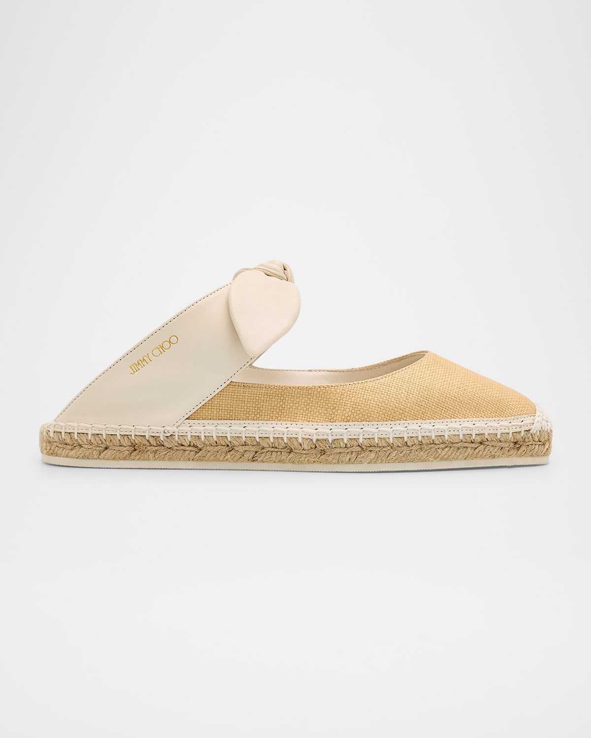 JIMMY CHOO REKA RAFFIA AND LEATHER FLATS 
