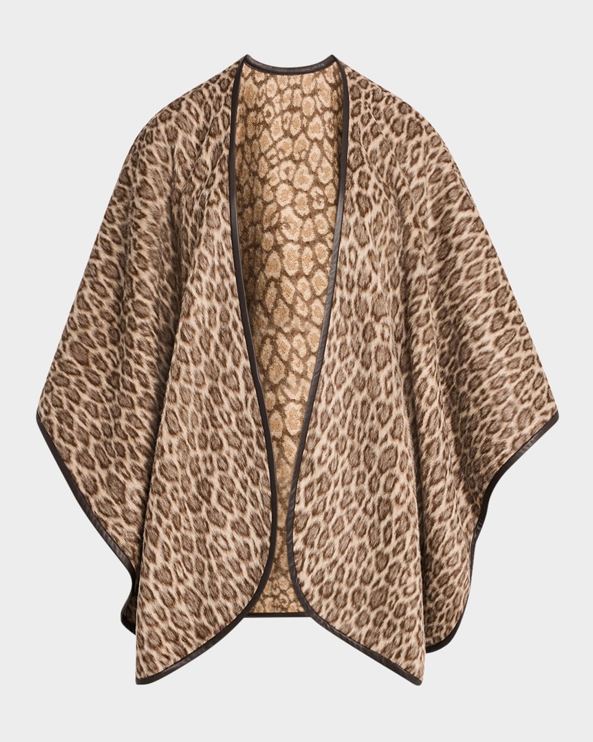 Leopard-Print Cape W/ Napa Leather Trim