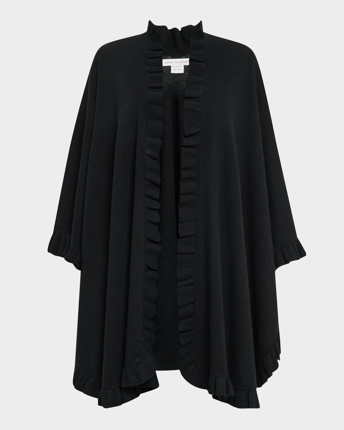 Sofia Cashmere Ruffle-trim Cashmere Cape In Black