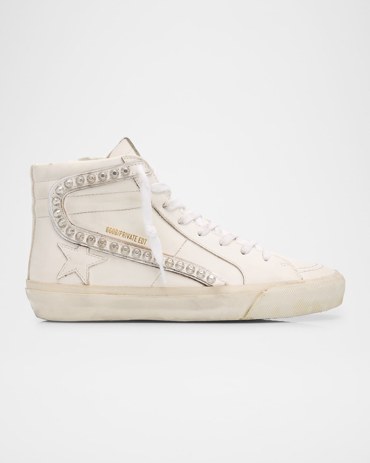 GOLDEN GOOSE SLIDE LEATHER STUD MID-TOP SNEAKERS 