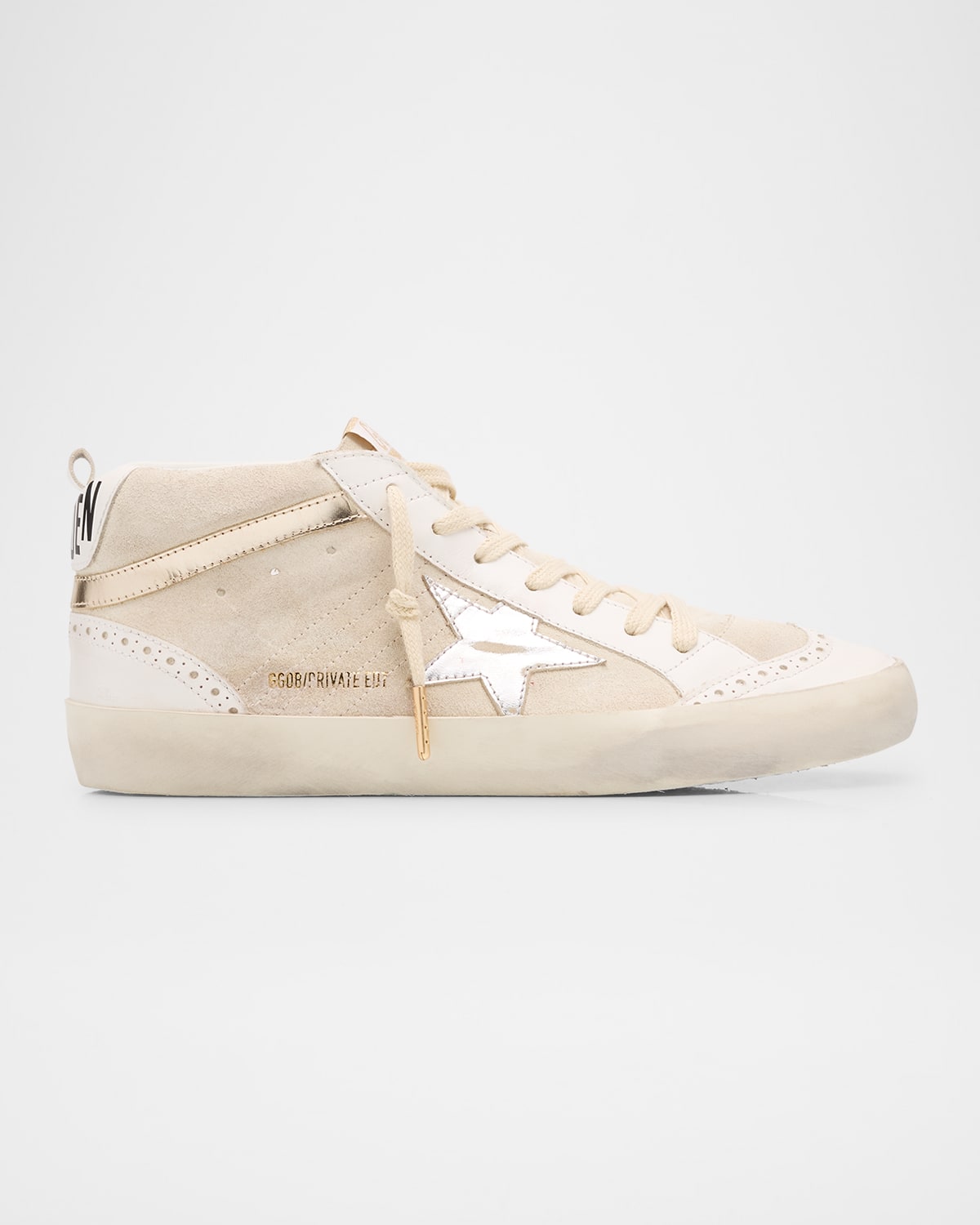 Golden Goose Slide Mixed Leather Mid-top Sneakers In Beige/white/silver/p