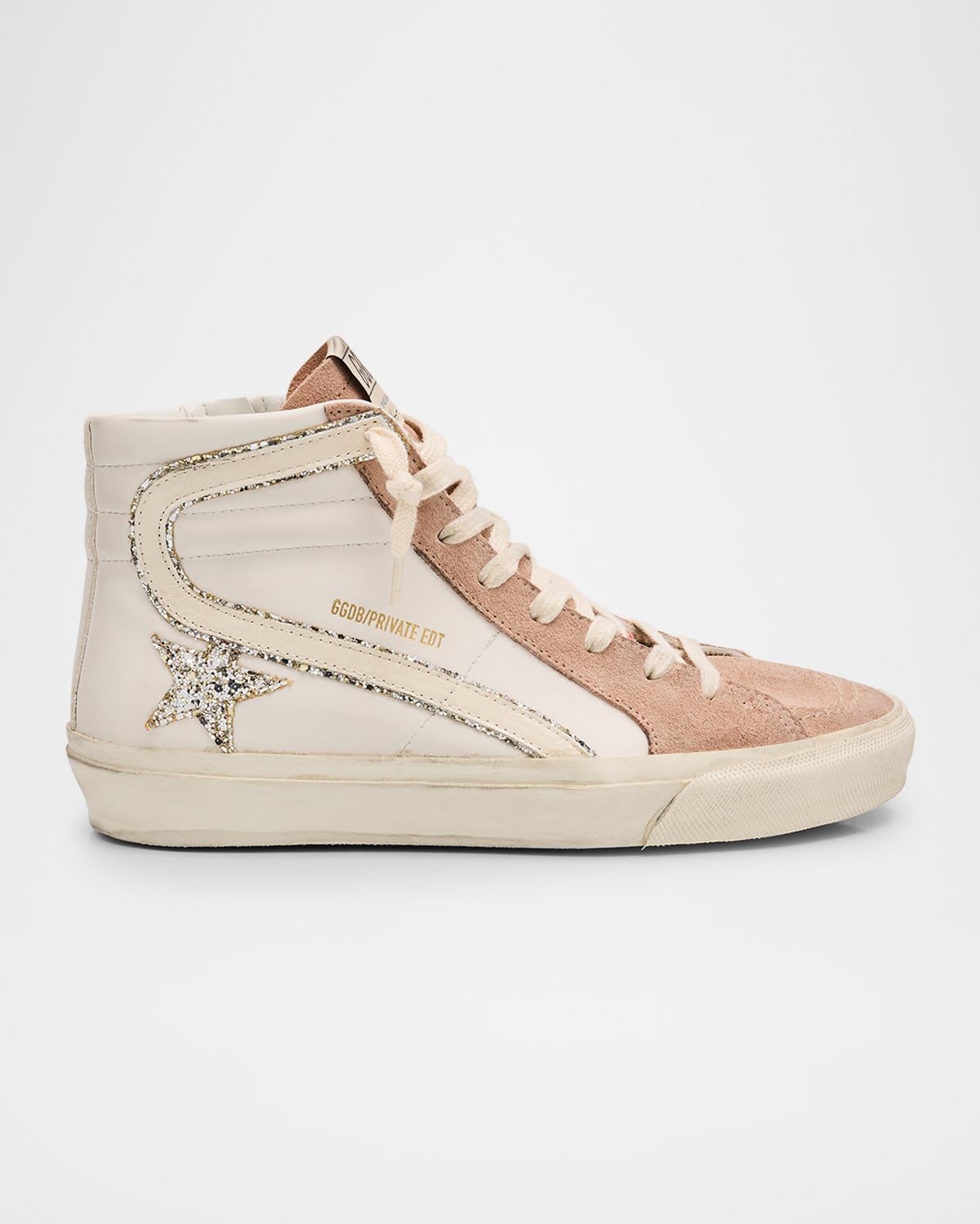 Golden Goose Slide Leather Glitter Mid-top Sneakers In White/powder Pink/pl